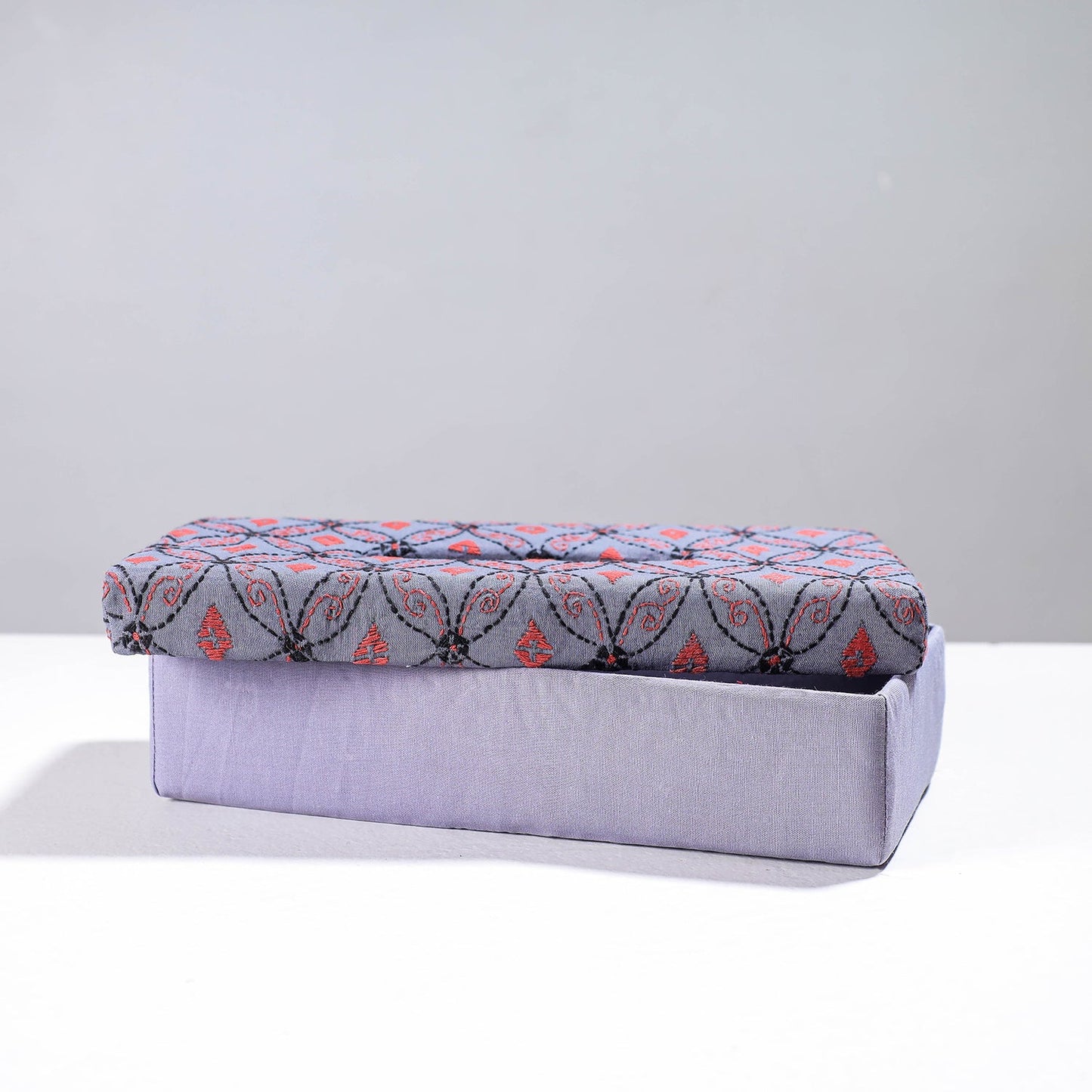 Purple Handcrafted Bengal Kantha Work Tissue Box