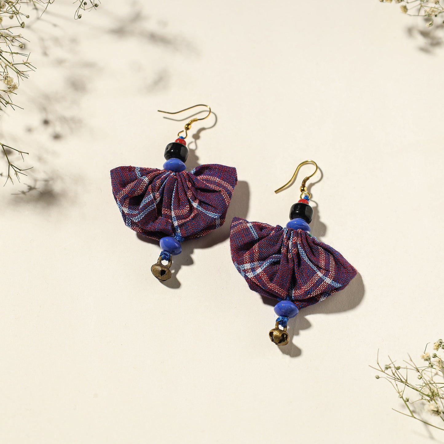 Handcrafted Gamcha Fabart Beadwork Earrings by Rangila Dhaga