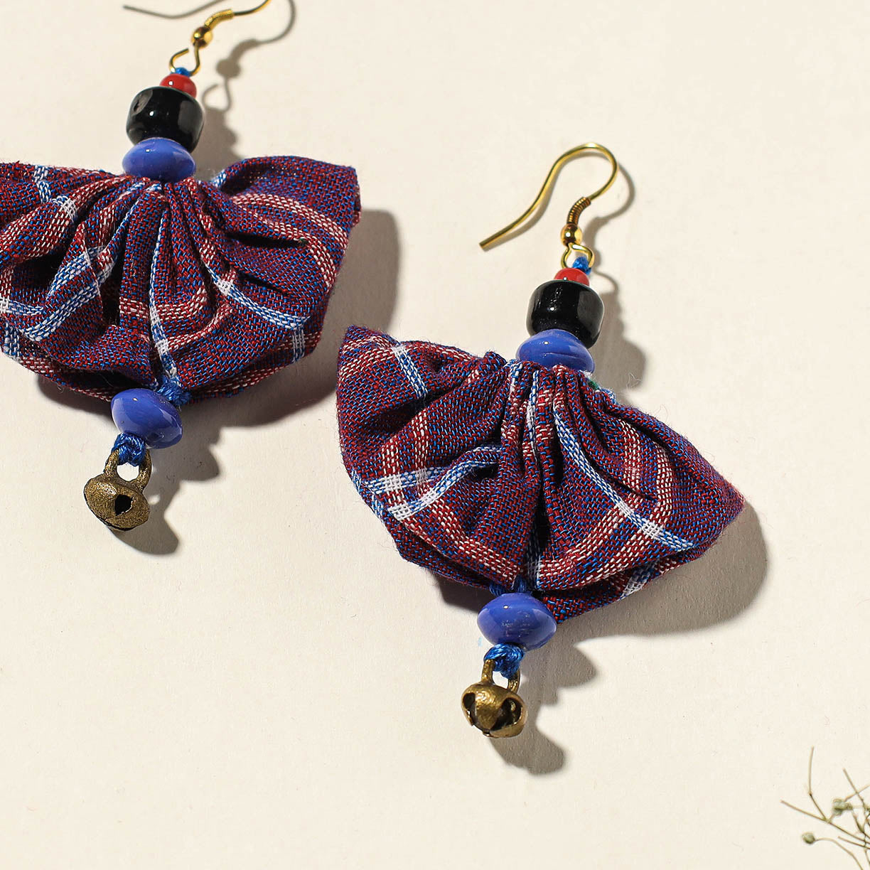 Handcrafted Gamcha Fabart Beadwork Earrings by Rangila Dhaga