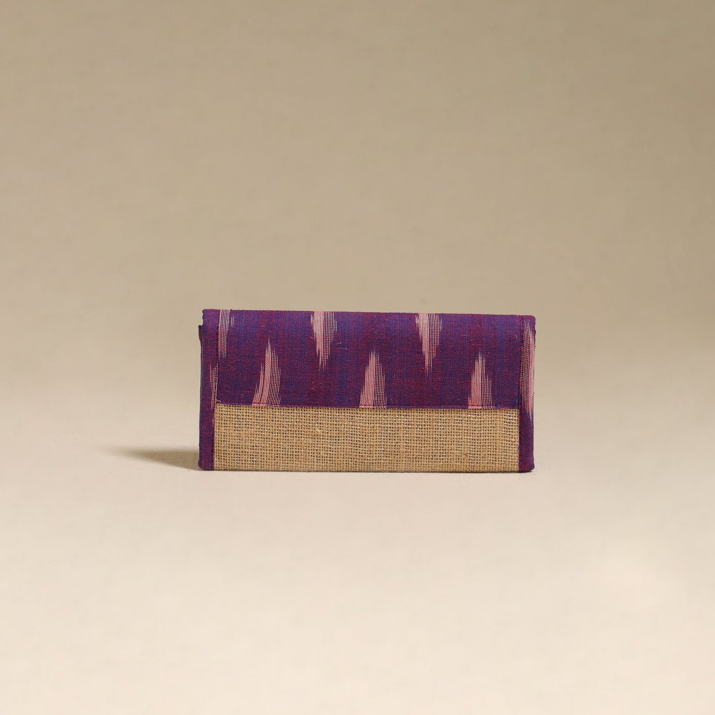 Purple - handcrafted ikat fabric jute clutch / wallet