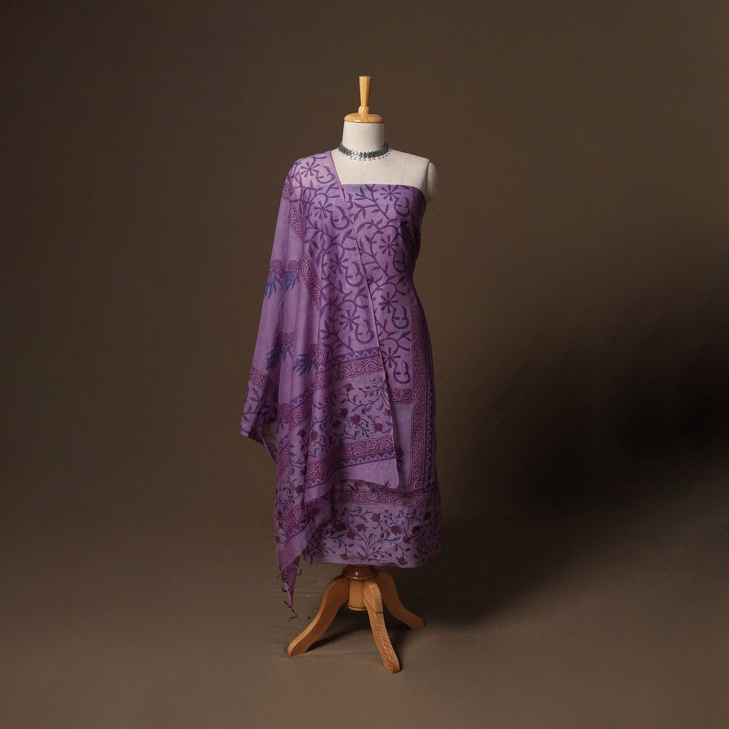 Handloom chanderi silk block print sanganeri 3pc unstitched