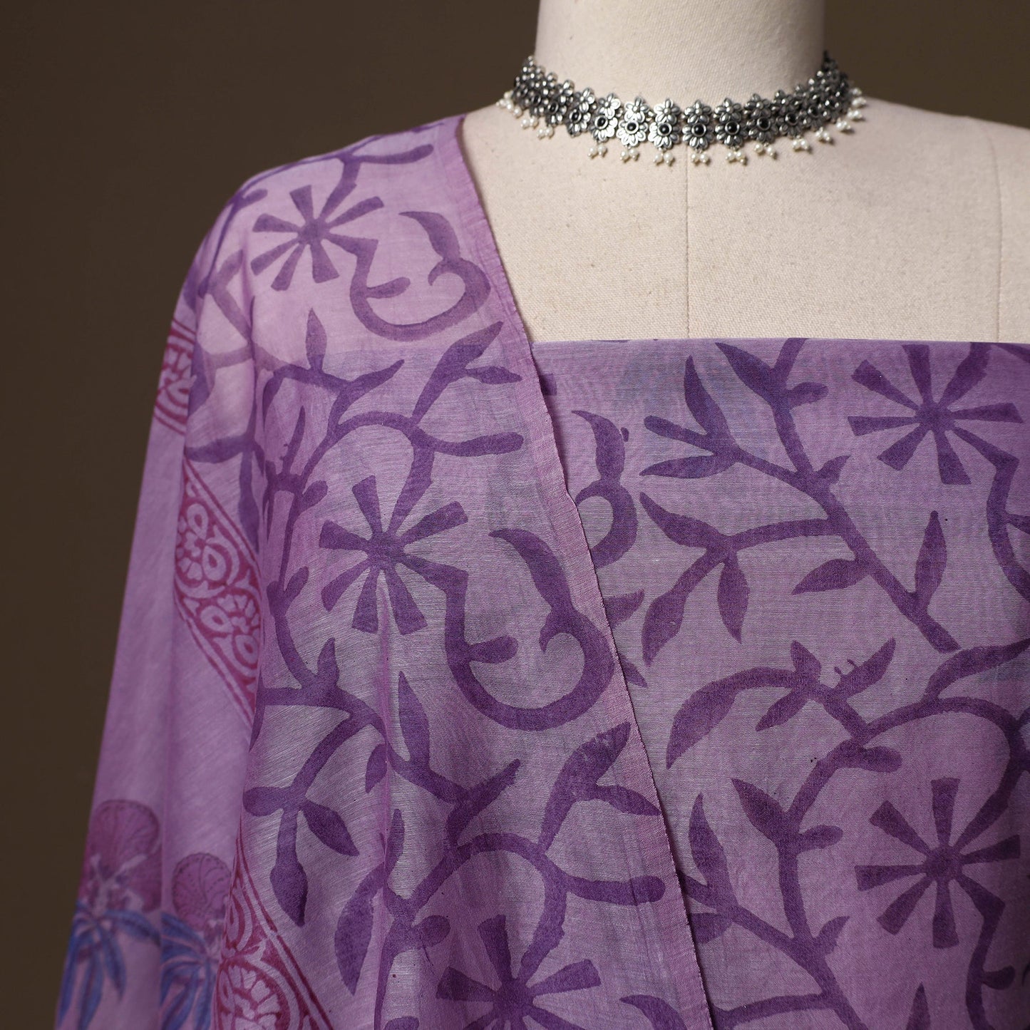Handloom chanderi silk block print sanganeri 3pc unstitched