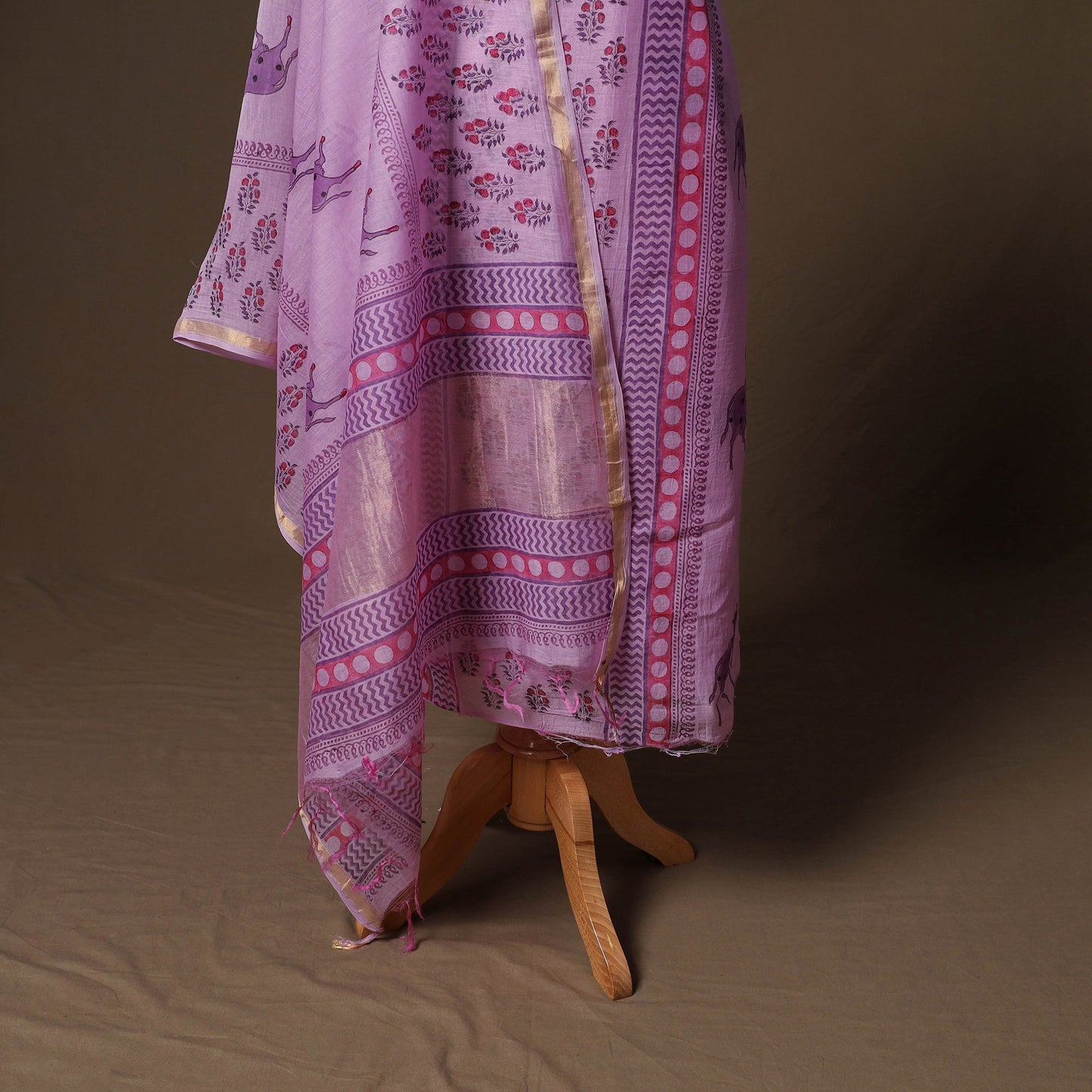 Handloom chanderi silk block print sanganeri 3pc unstitched