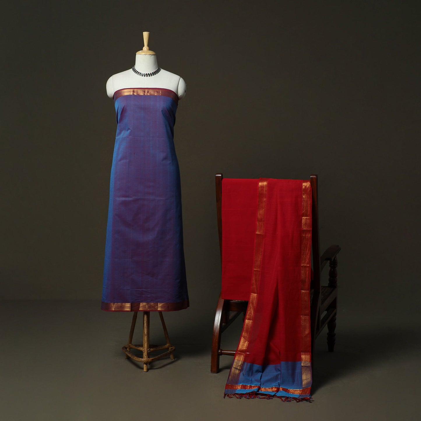Handloom cotton mangalagiri 3pc unstitched dress material