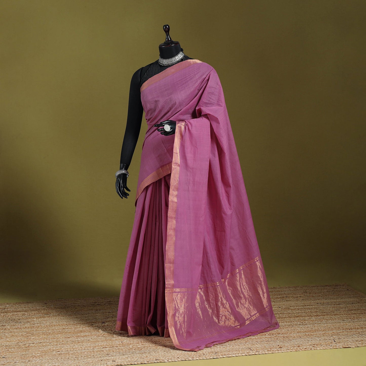 Purple - handloom cotton zari border mangalagiri saree 08