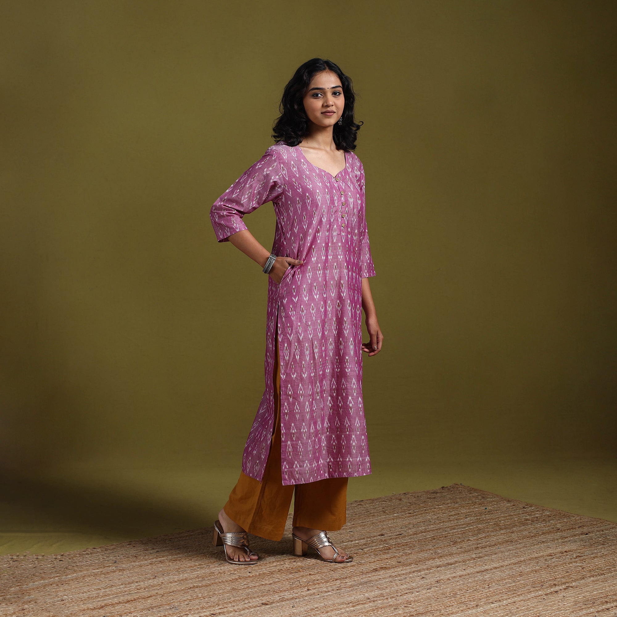 Green - Pochampally Ikat Cotton Straight Kurta