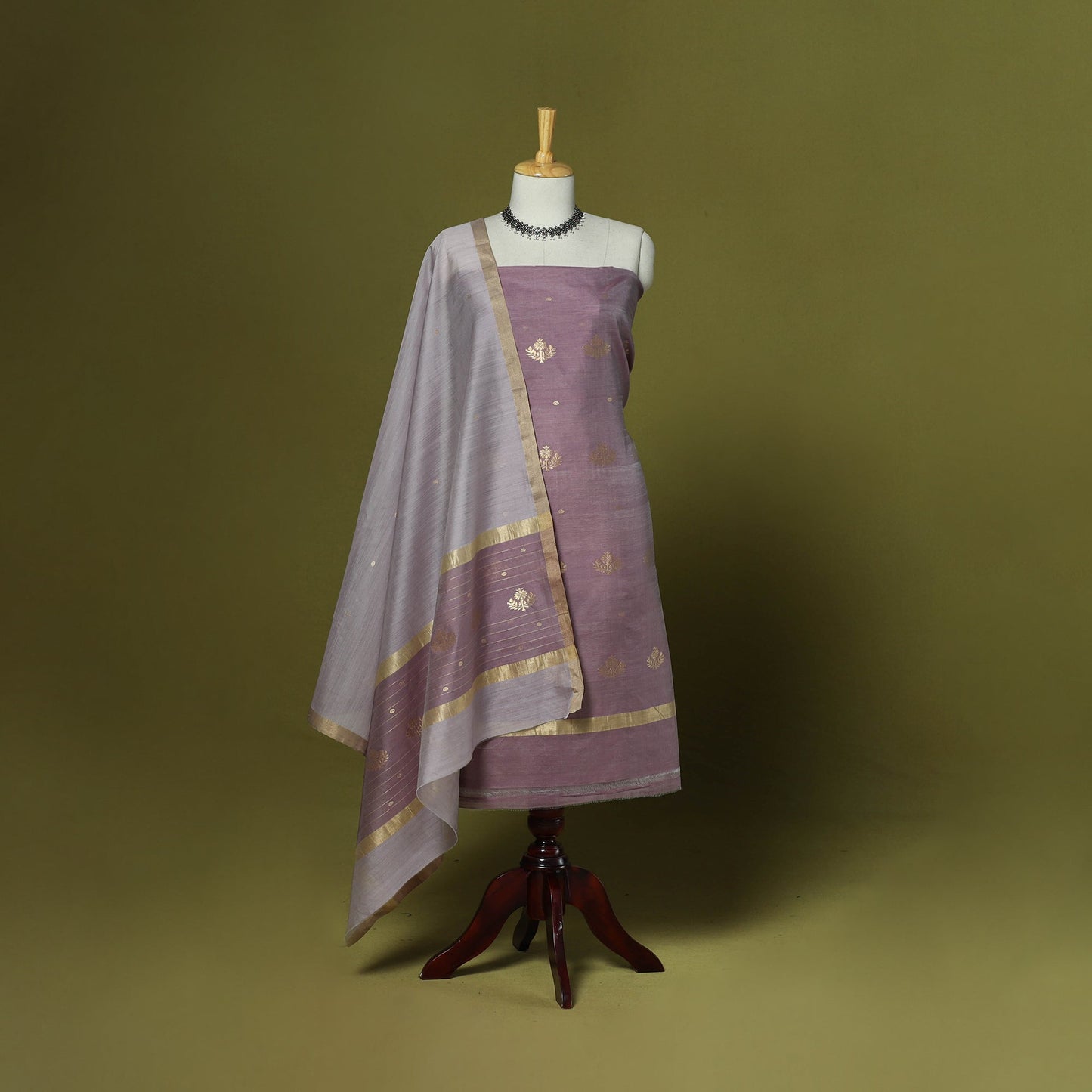 Handloom zari buti chanderi silk 2pc unstitched dress