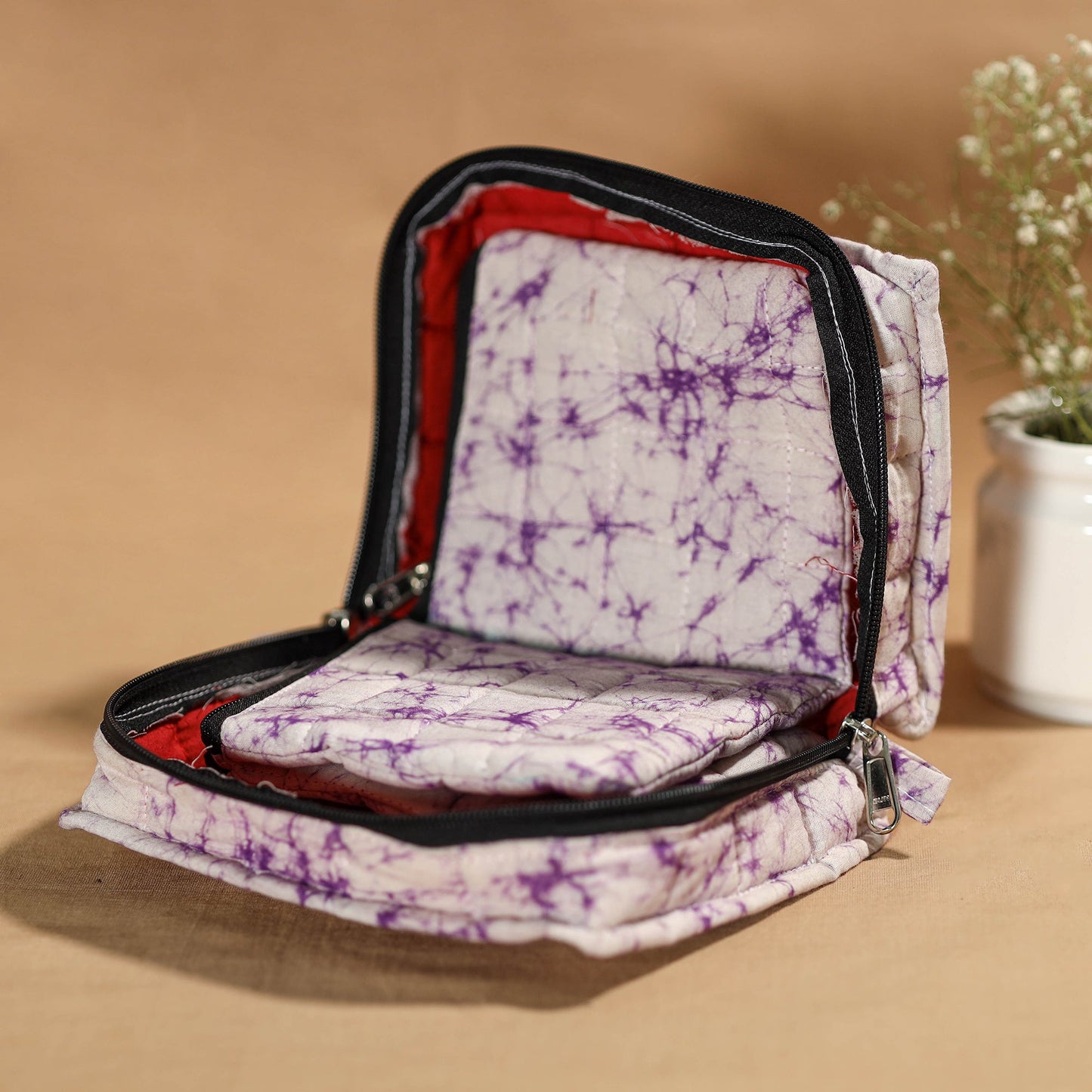 Purple Handmade 4 Pockets Cotton Jewelry Bag 07