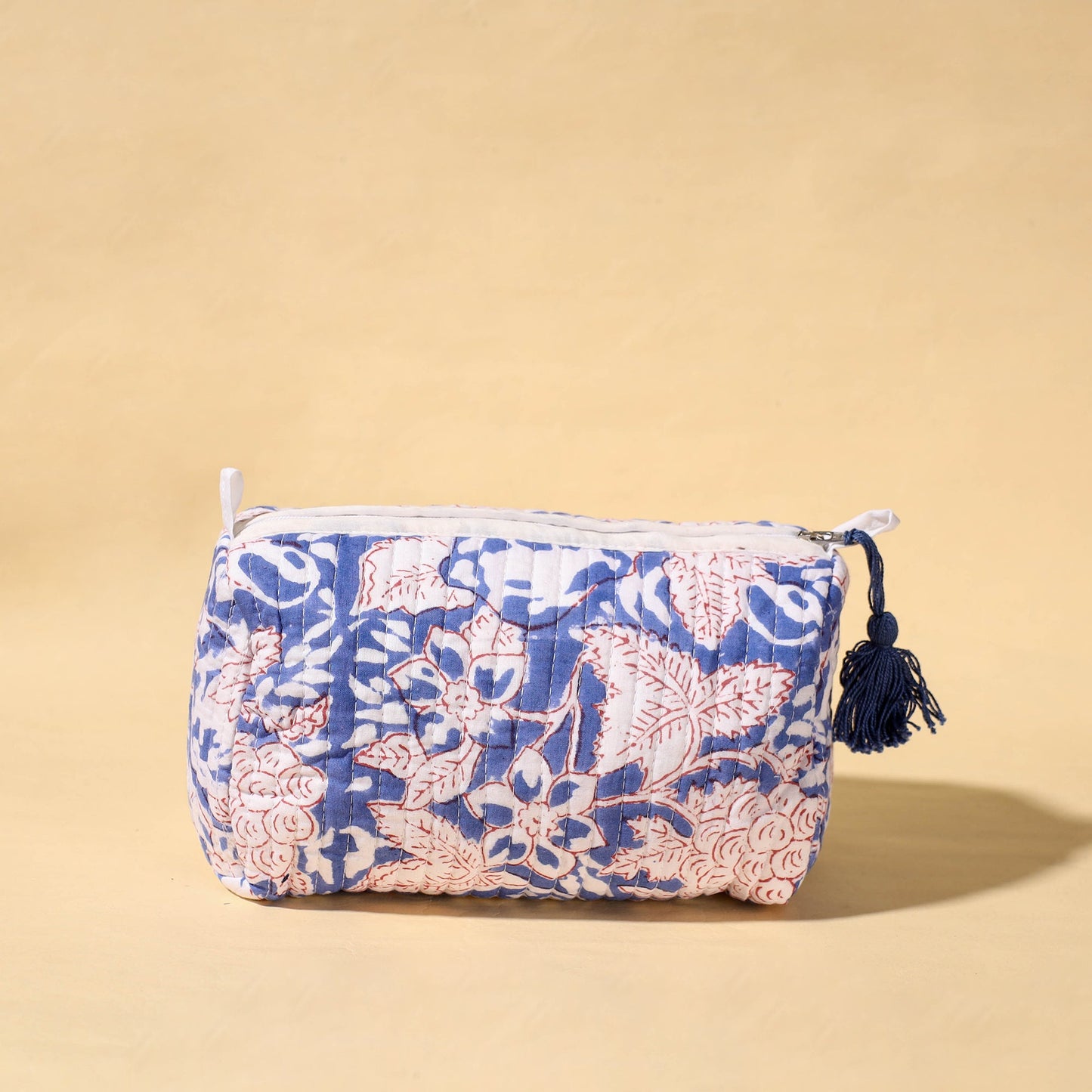 Handmade Cotton Fabric Quilted Utility Pouch With Tassel