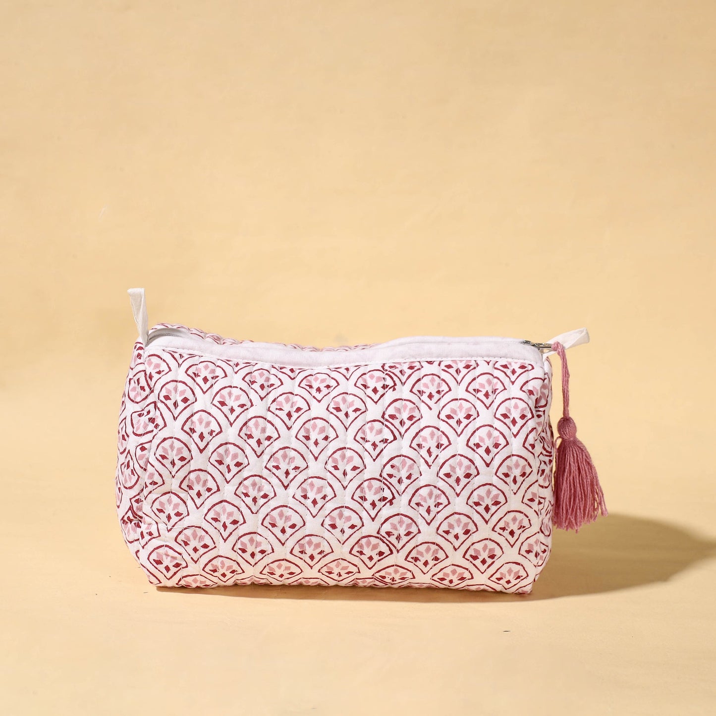 Handmade Cotton Fabric Quilted Utility Pouch With Tassel