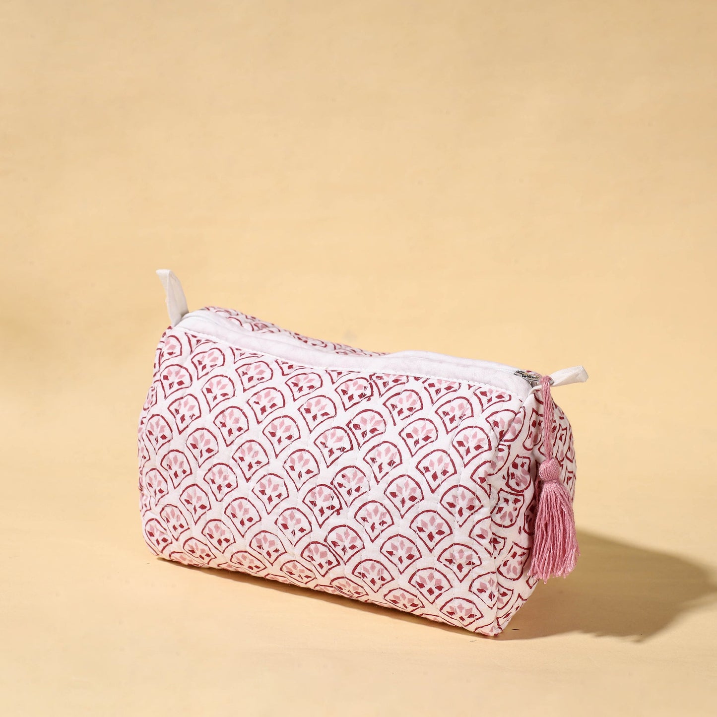 Handmade Cotton Fabric Quilted Utility Pouch With Tassel