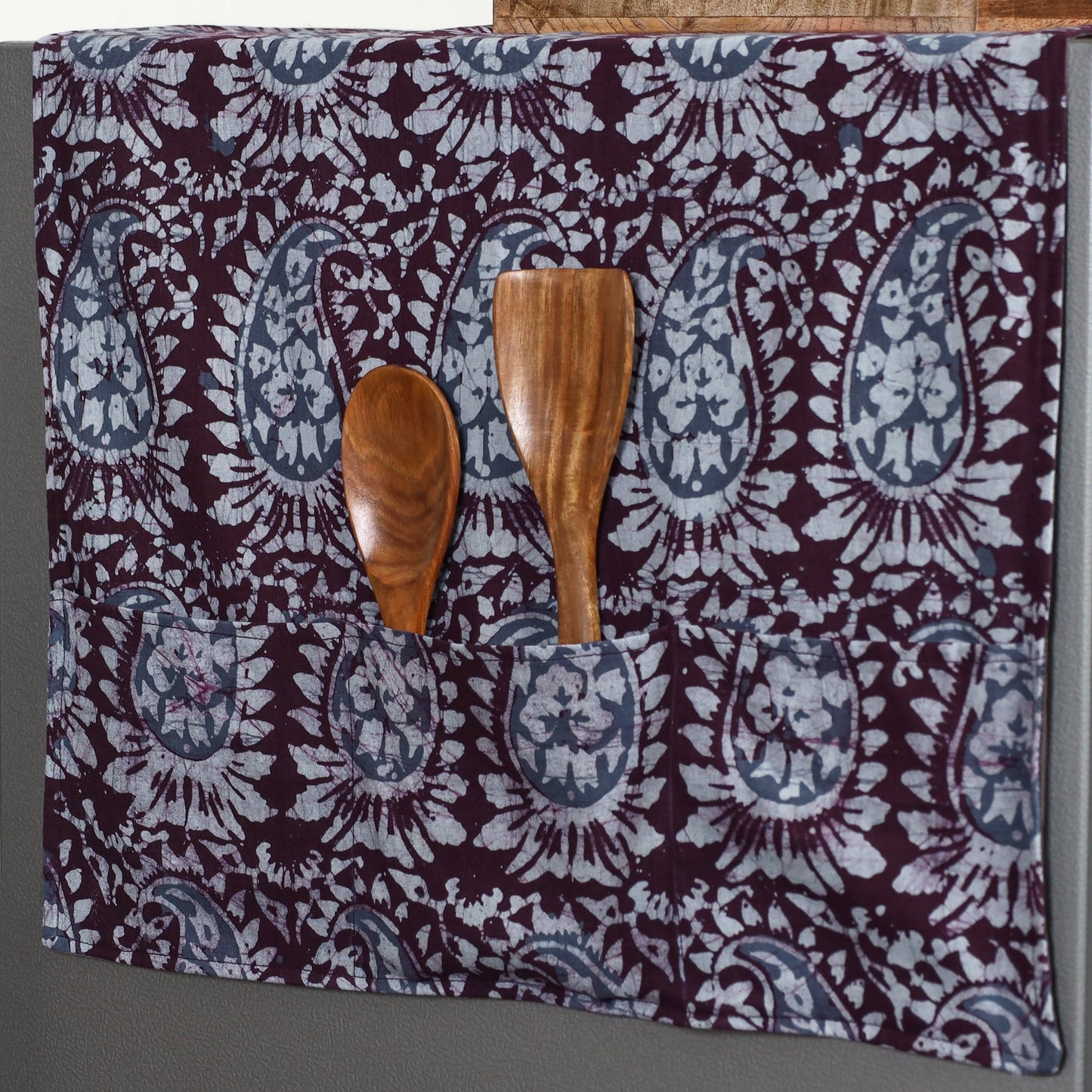 Purple Handmade Cotton Fridge Top Cover with Multiple Pockets