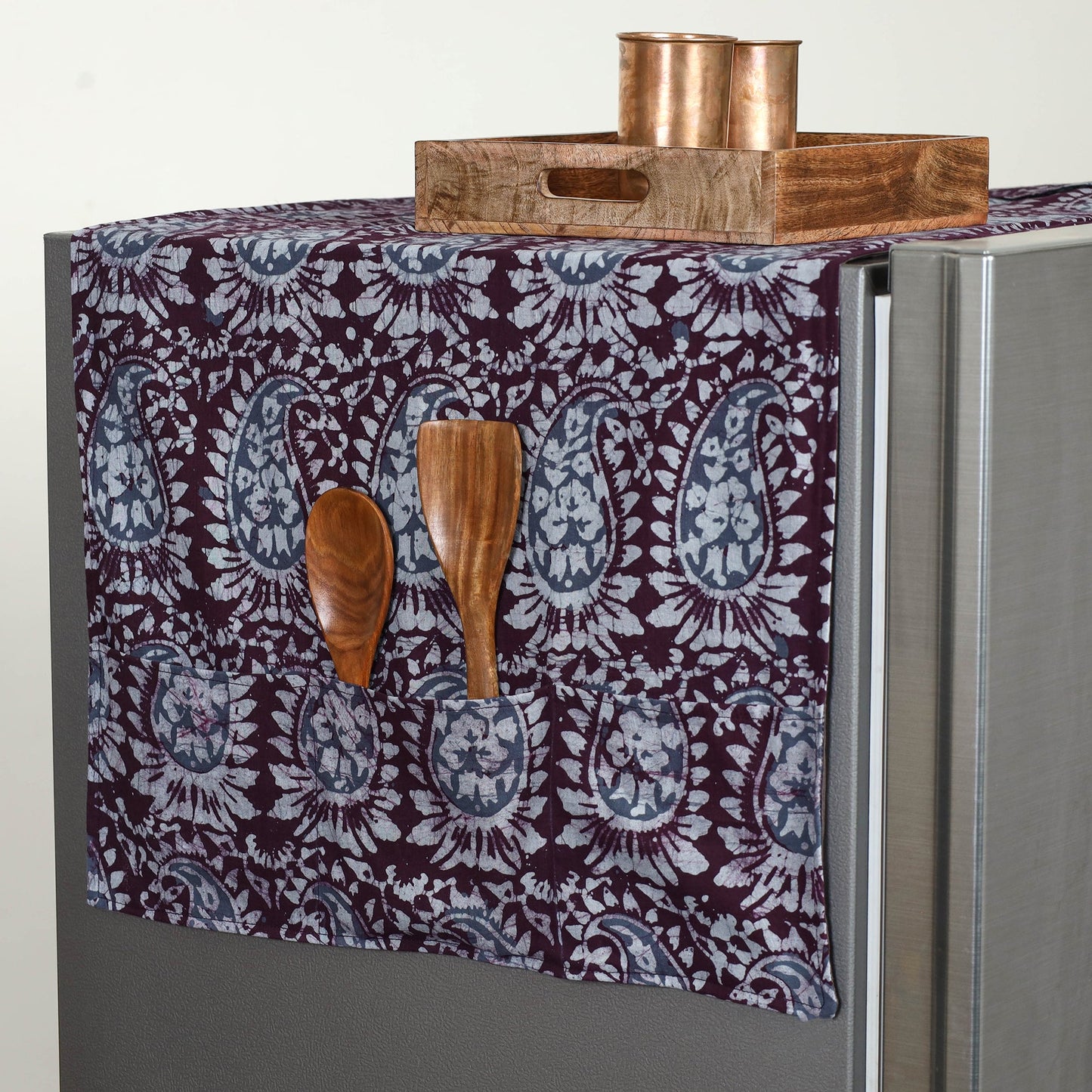Purple Handmade Cotton Fridge Top Cover with Multiple Pockets