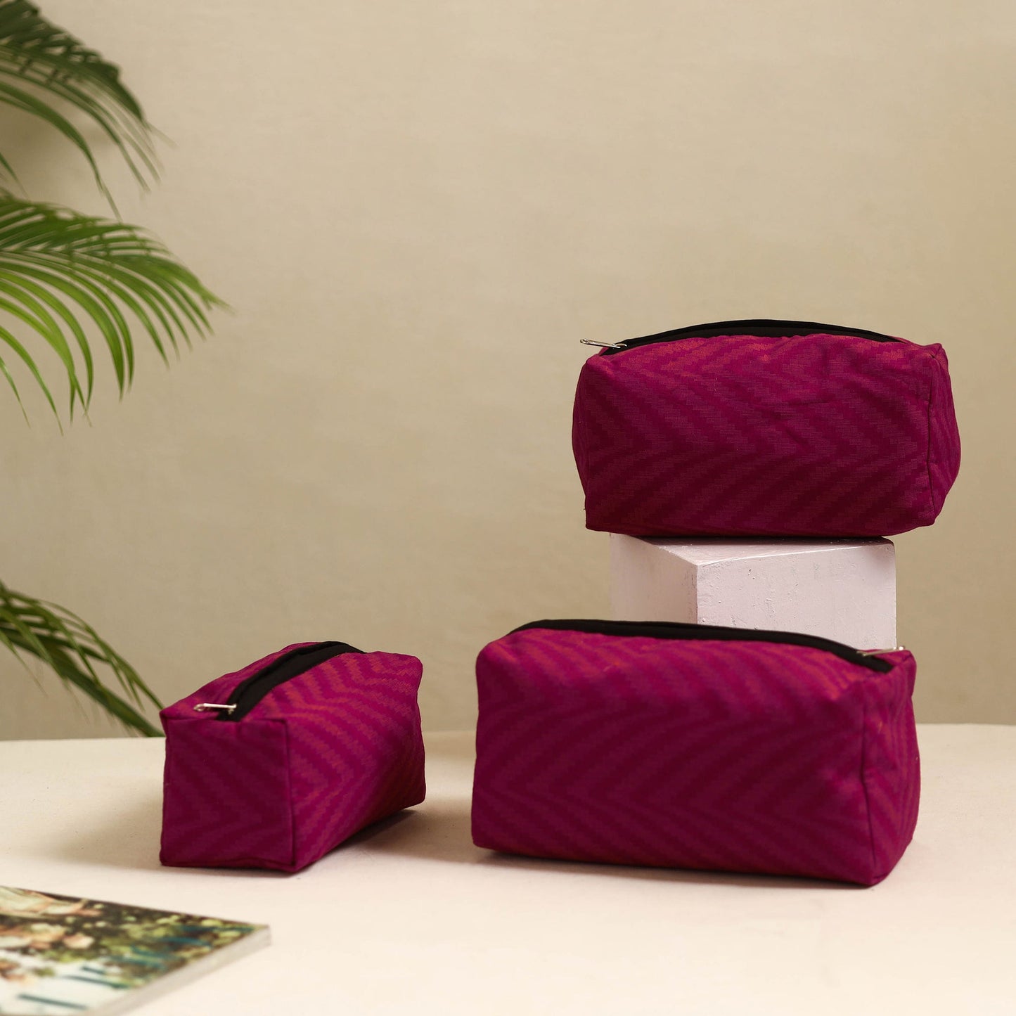 Purple Handmade Cotton Toiletry Bags (Set of 3)
