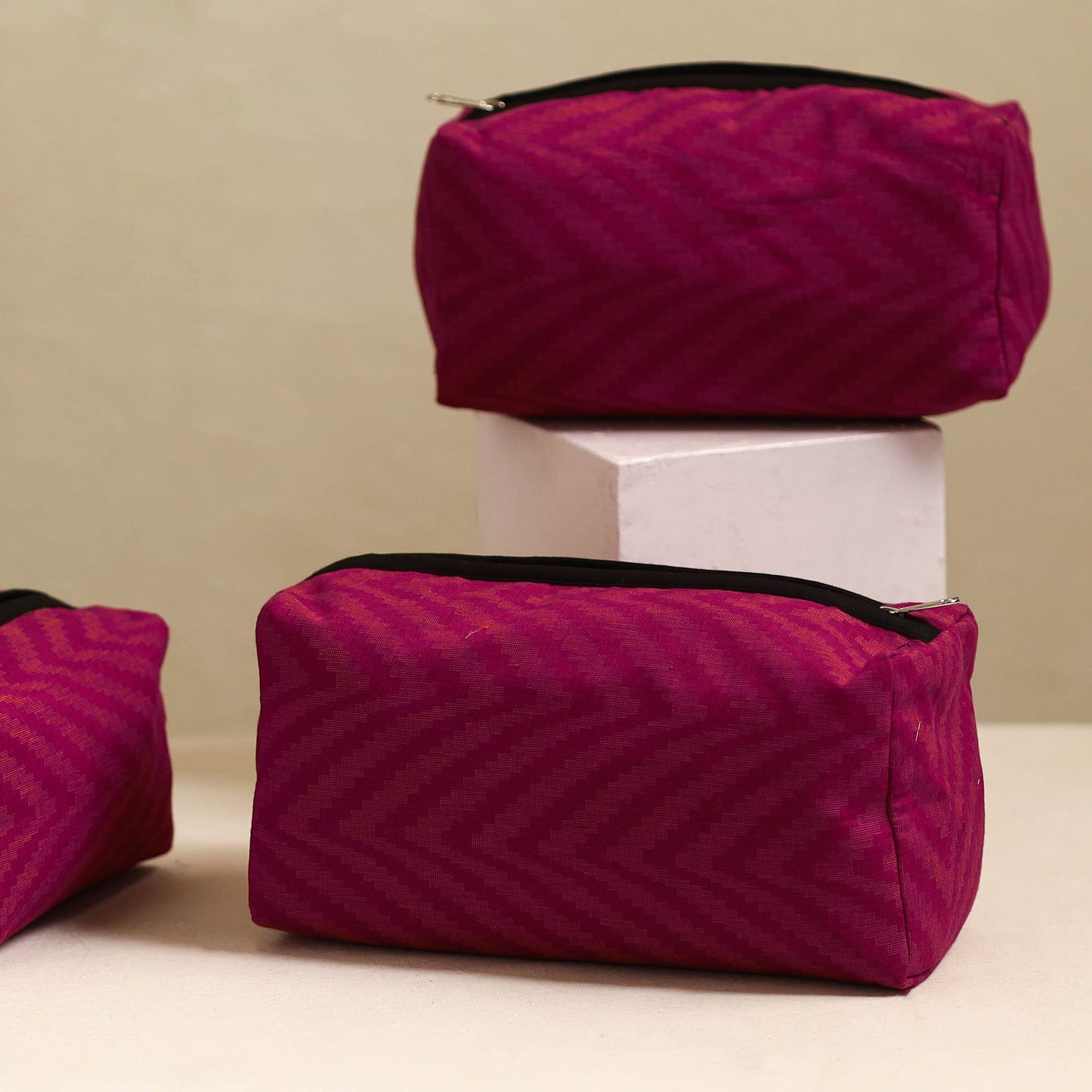 Purple Handmade Cotton Toiletry Bags (Set of 3)