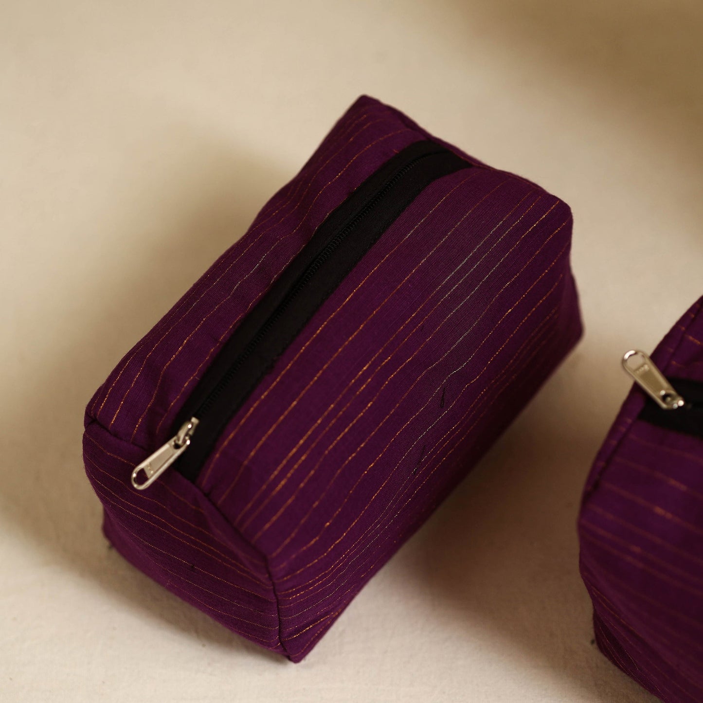 Purple Handmade Cotton Toiletry Bags (Set of 3)