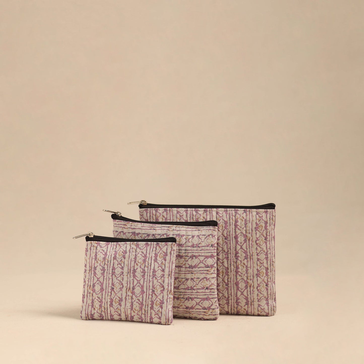 Purple Handmade Cotton Utility Pouches (Set of 3)