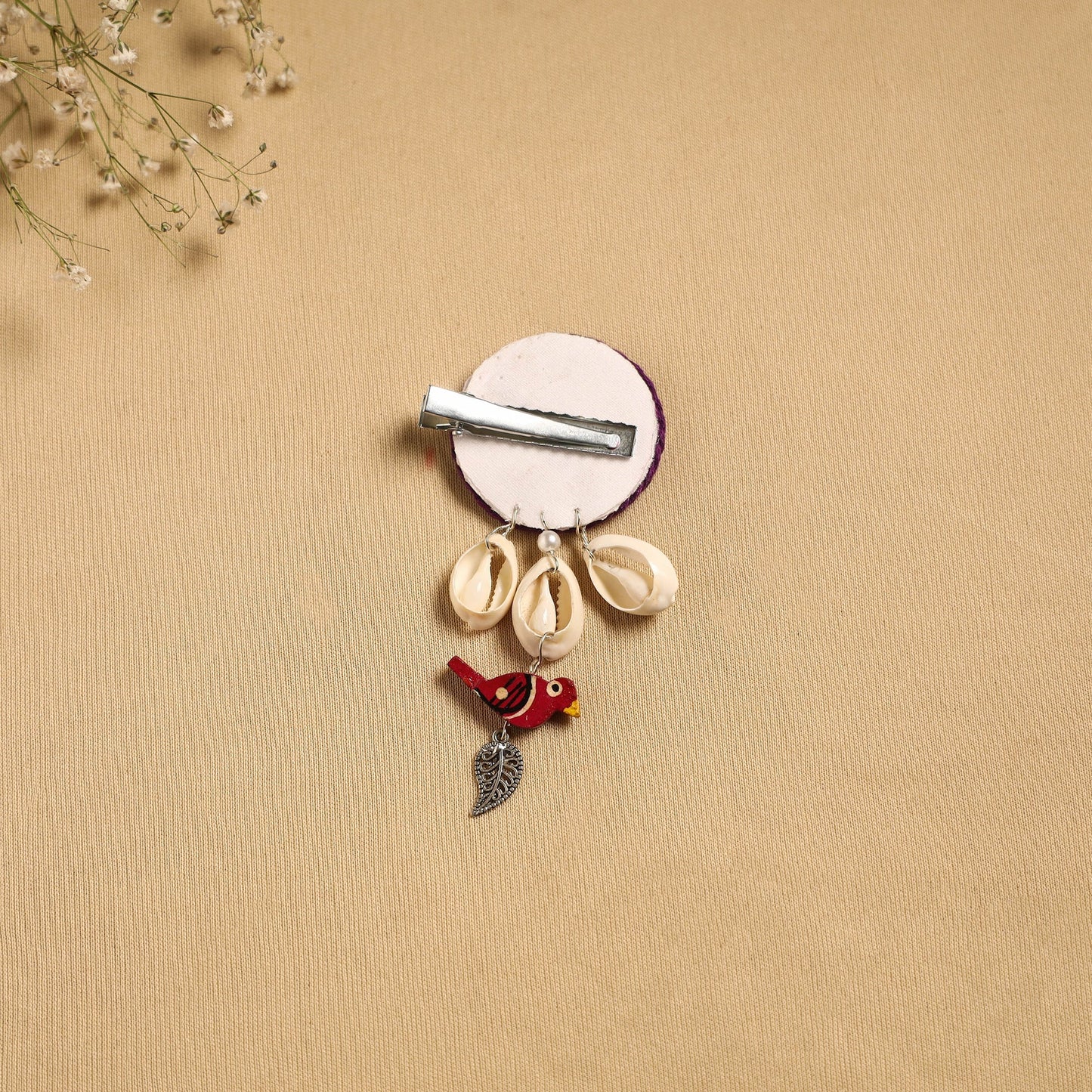 Handmade gs shell & thread work hair clip 53 - handcrafted