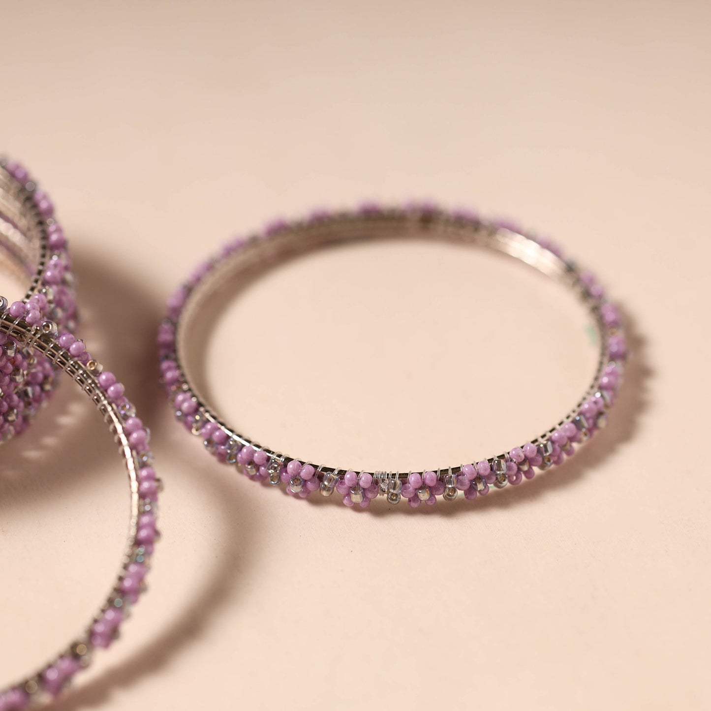Purple - hapur flower beadwork bangles by aagaz (set of 6)