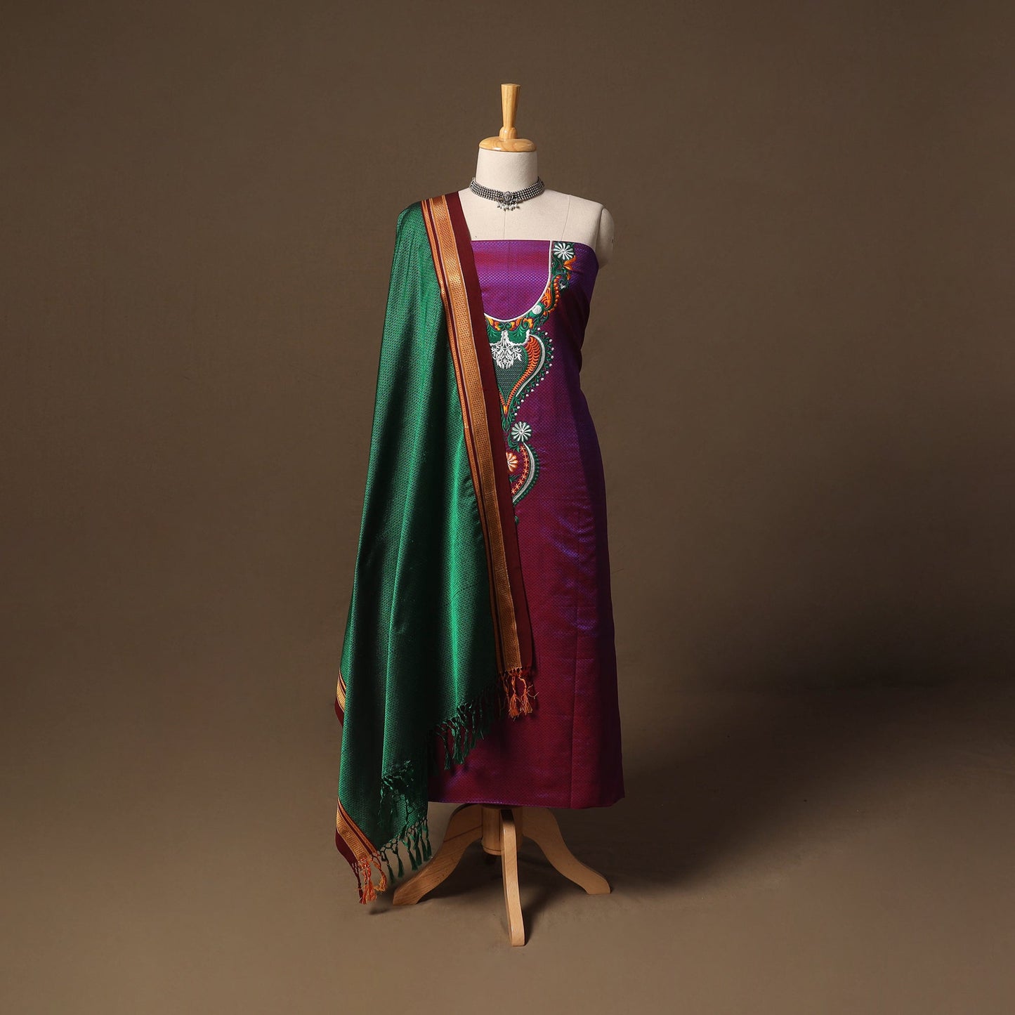 Ilkal kasuti embroidery khun silk 2pc unstitched dress