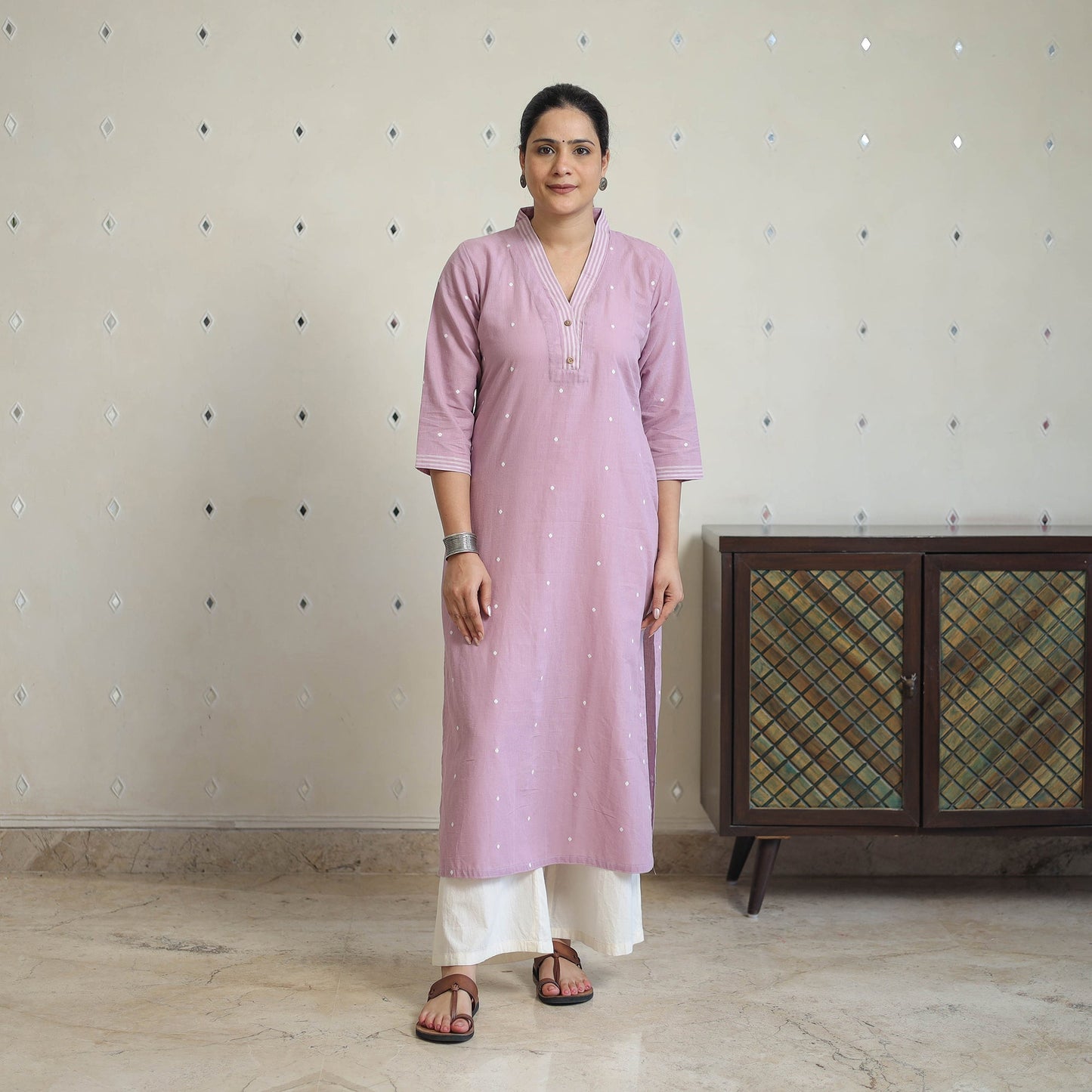 Purple - jacquard cotton straight kurta 02 - handcrafted