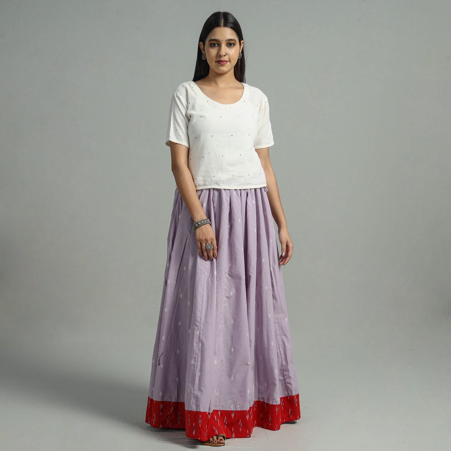 Purple Jacquard Patchwork 24 Kali Cotton Long Skirt