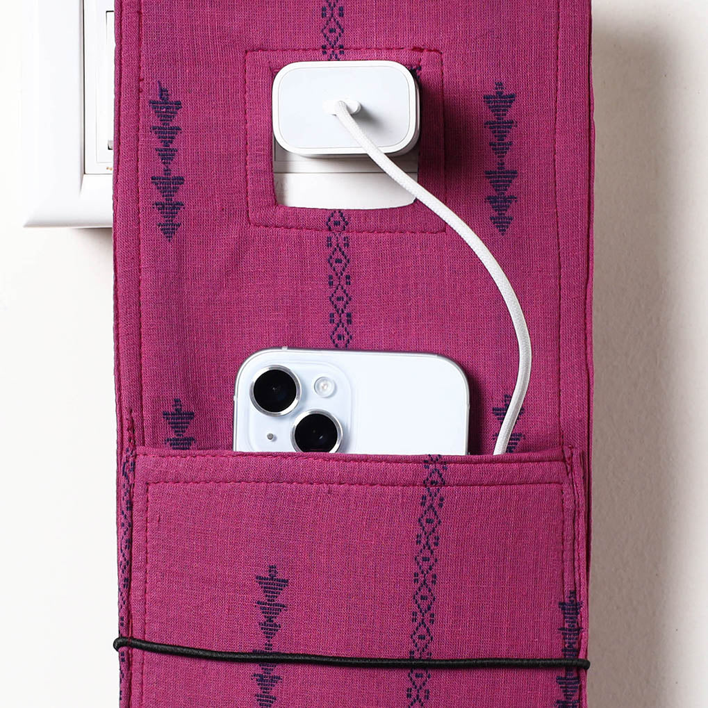 Purple Jacquard Weave Cotton Fabric Mobile Charging Holder