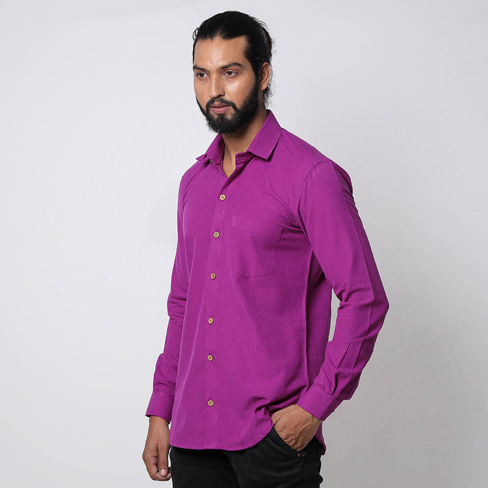 Purple Jhiri Handloom Cotton Men Full Sleeve Shirt