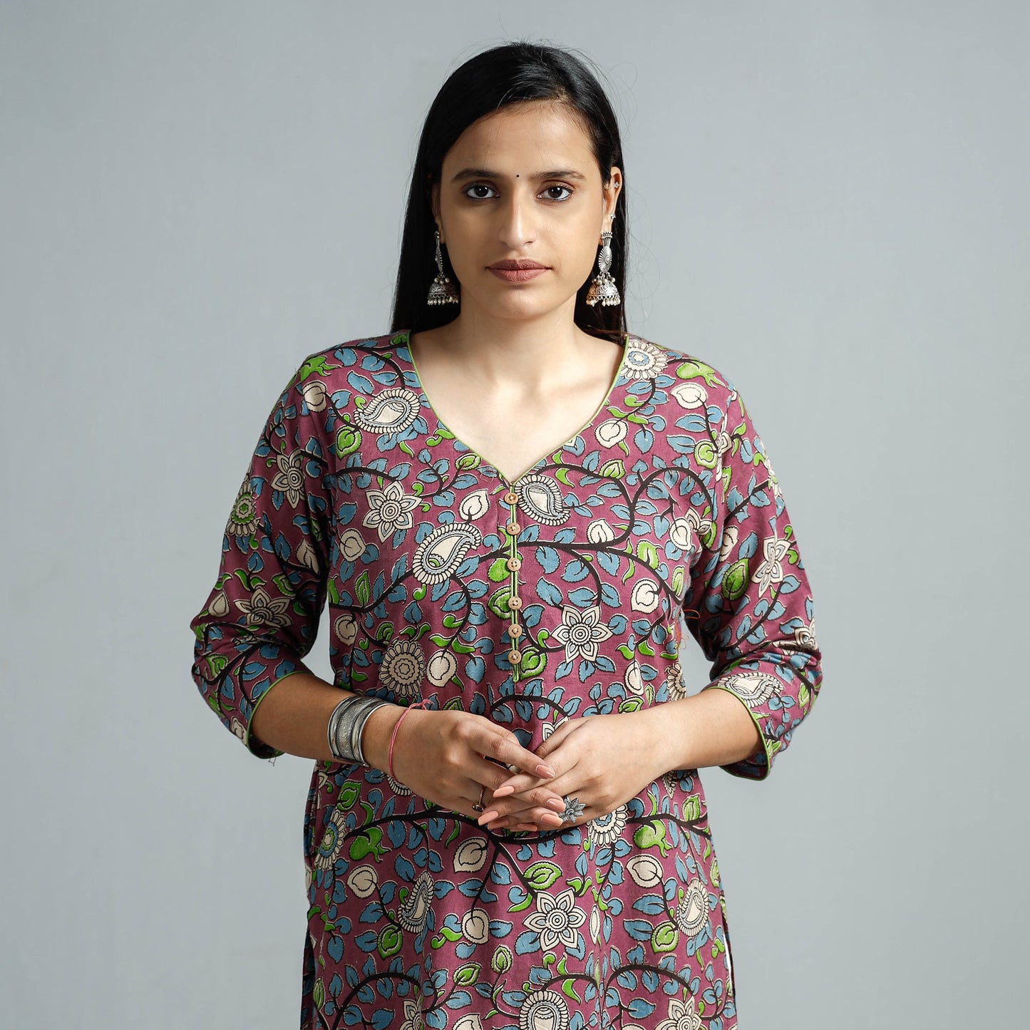 Kalamkari Printed Cotton Straight Kurta For Women