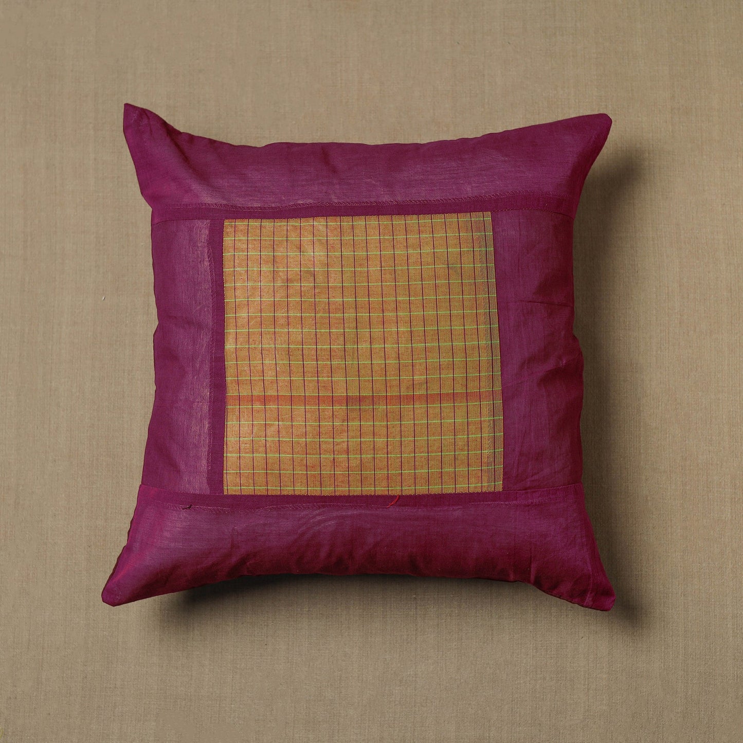 Purple - Kanchipuram Patchwork Cotton Cushion Cover 11