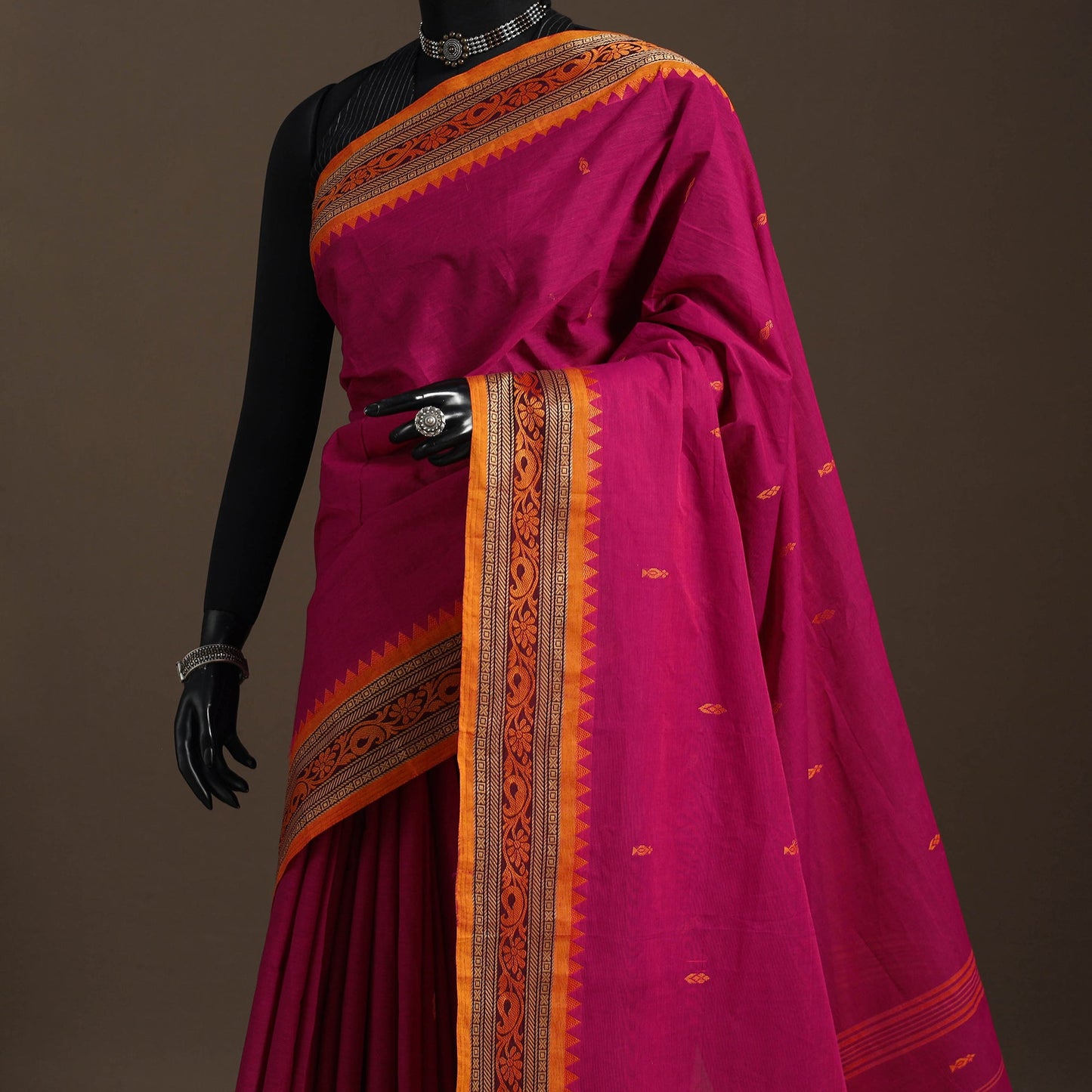 Purple - kandangi buti chettinad cotton saree with border