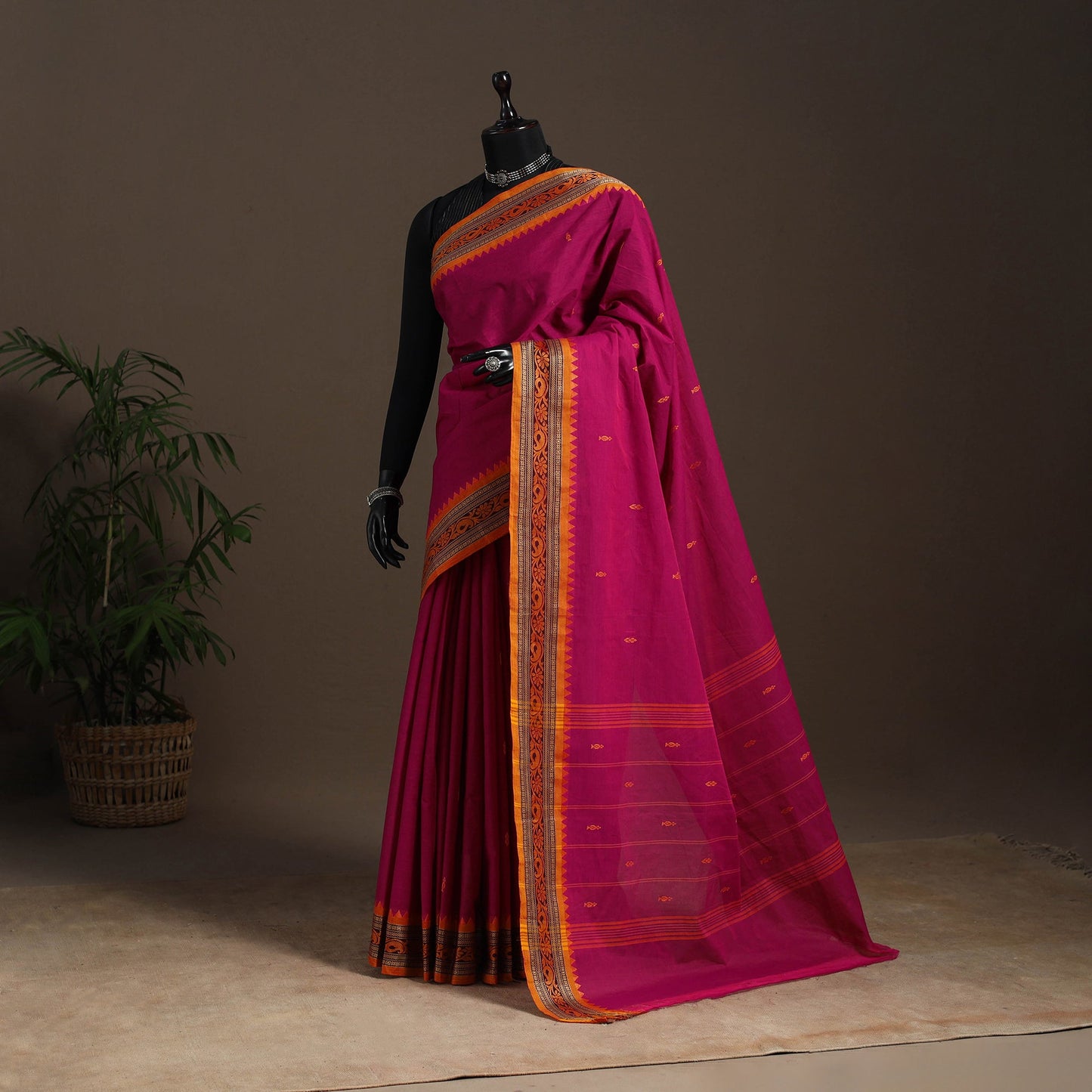 Purple - kandangi buti chettinad cotton saree with border