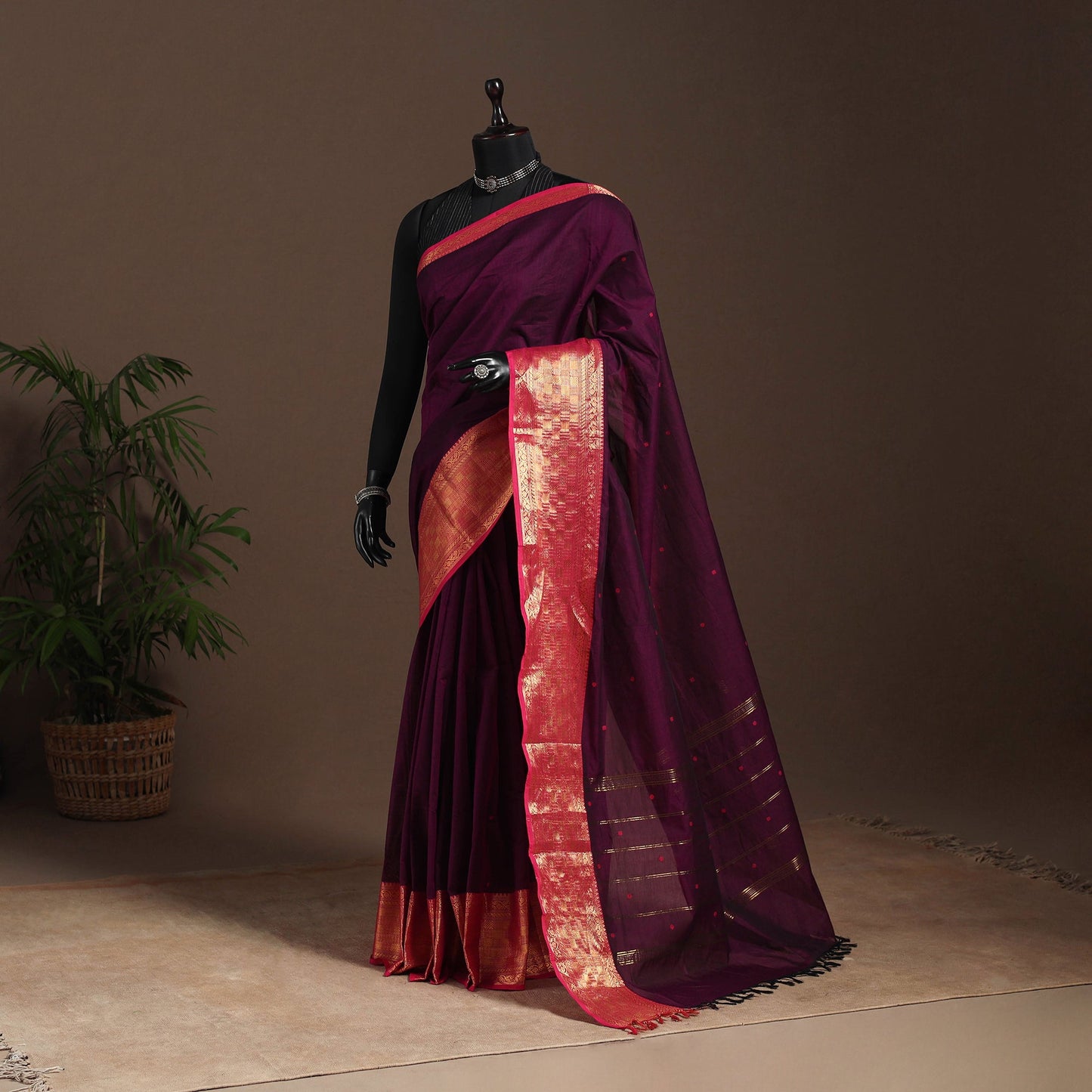 Purple - kandangi buti chettinad cotton saree with border