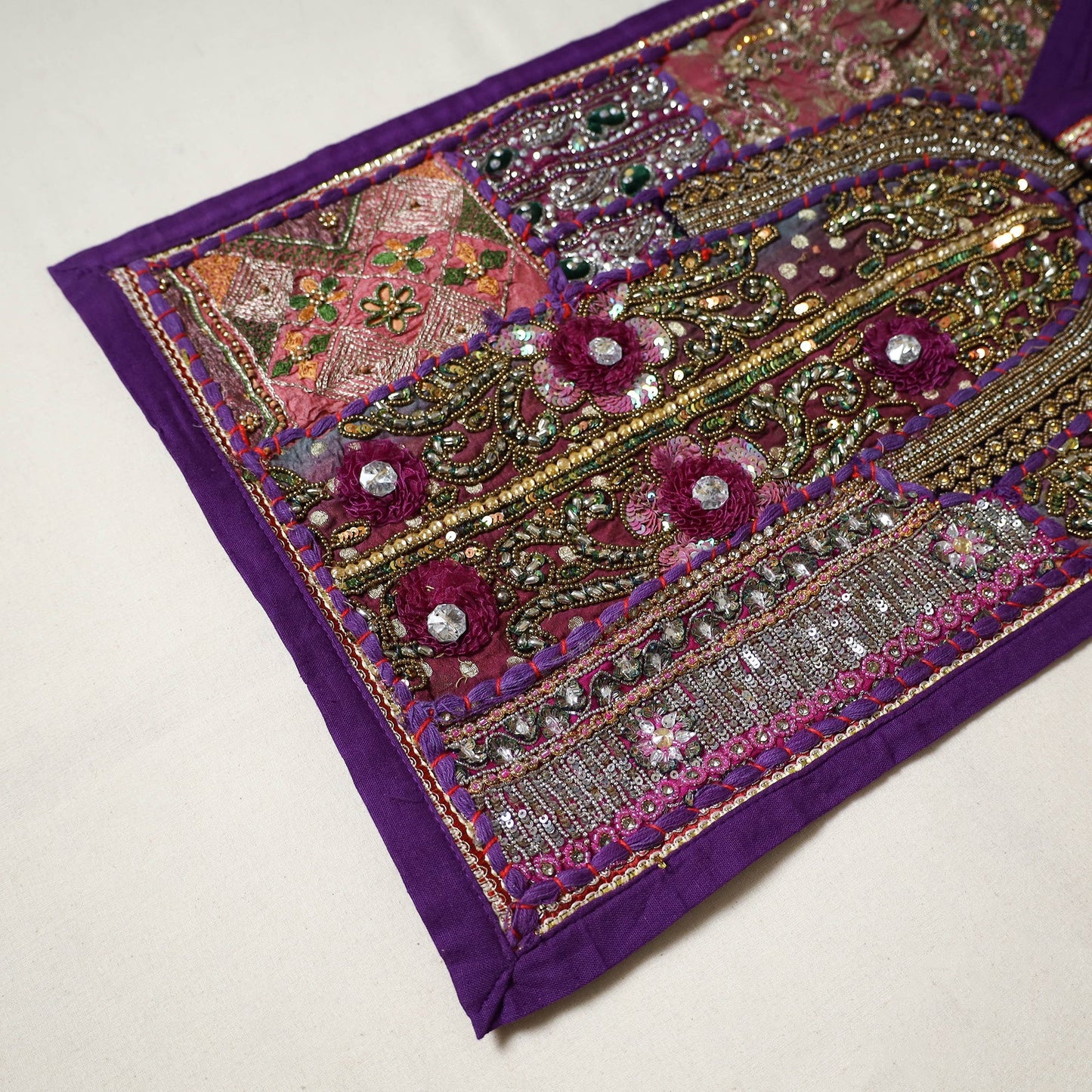 Khambadiya patchwork beadwork table runner (60 x 16 in) 10
