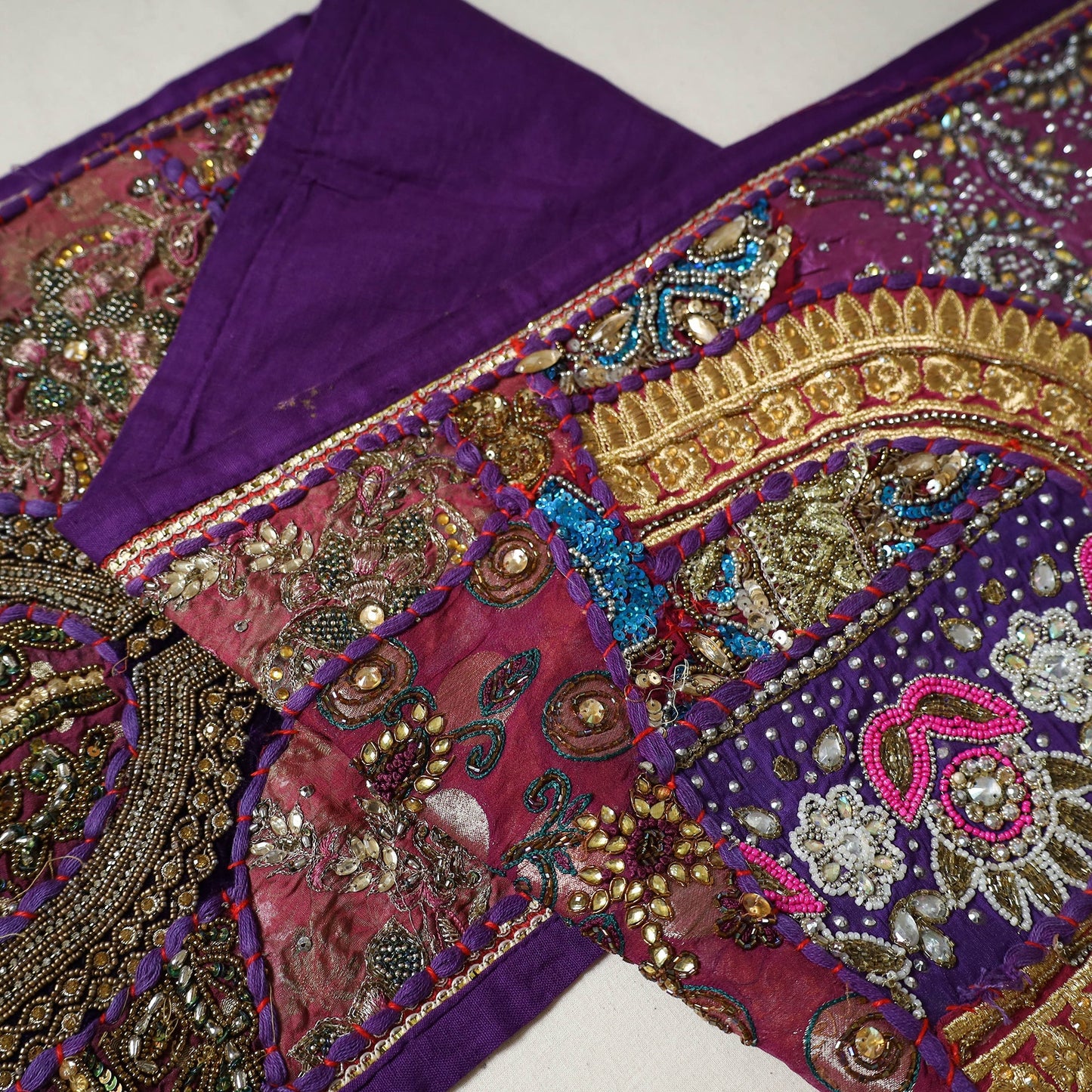 Khambadiya patchwork beadwork table runner (60 x 16 in) 10