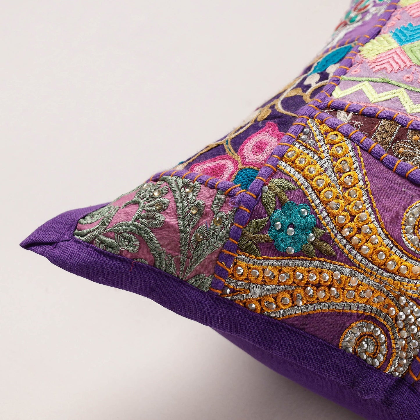 Purple Khambadiya Patchwork Cotton Cushion Cover