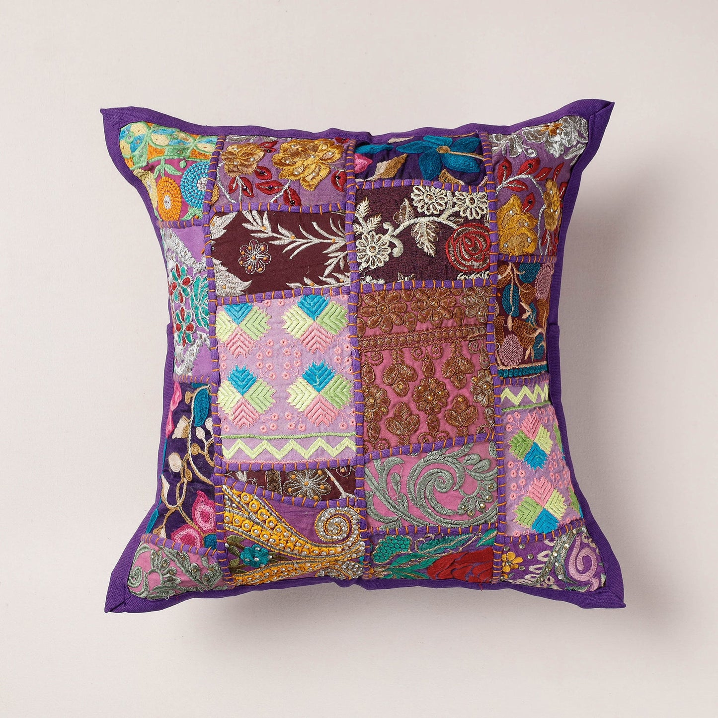 Purple Khambadiya Patchwork Cotton Cushion Cover