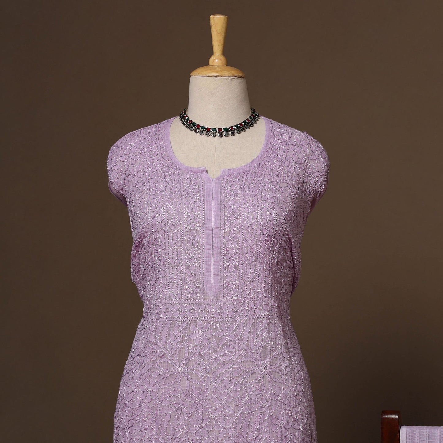 Kota doria chanderi semi stitched chikankari hand