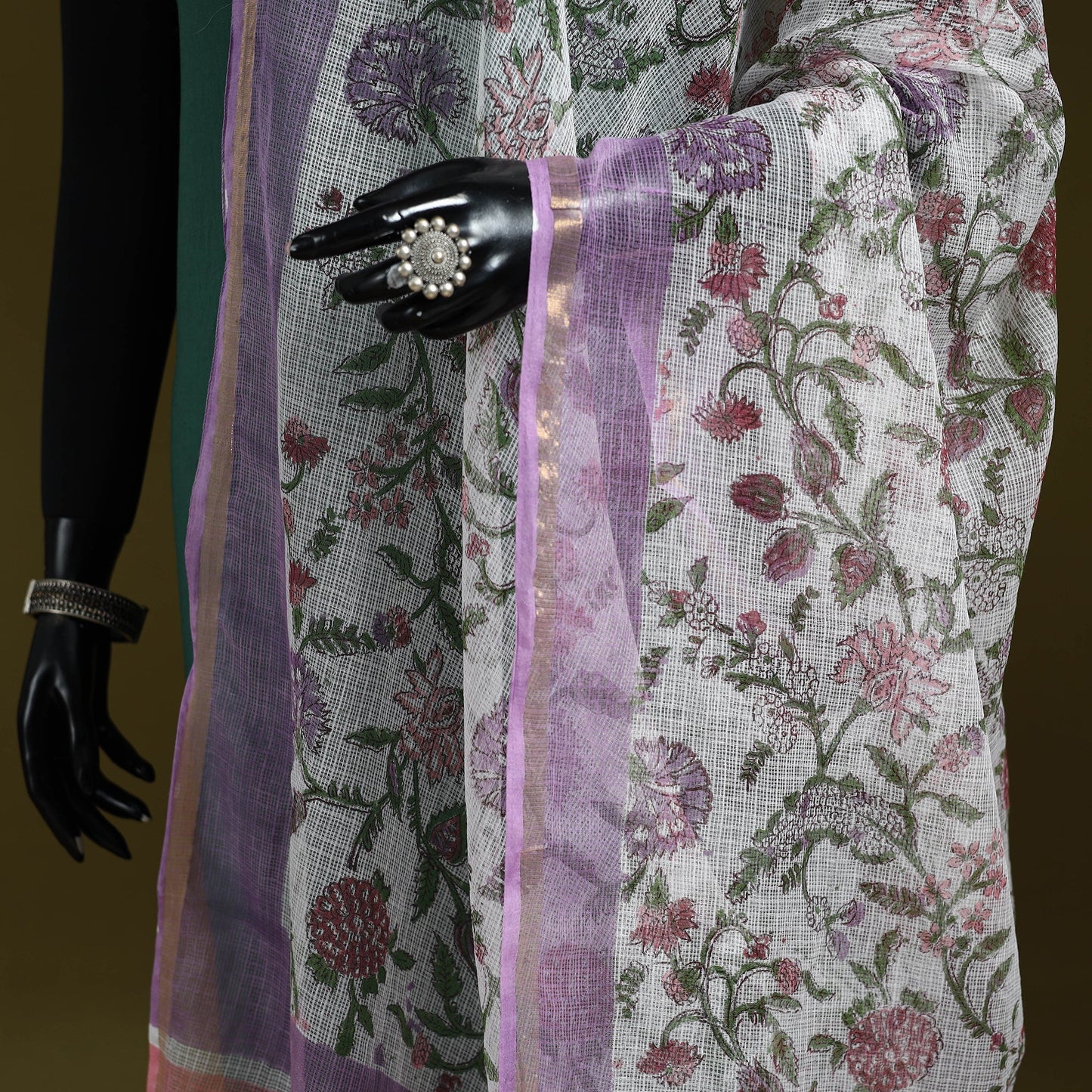 Kota doria cotton hand block print sanganeri floral dupatta