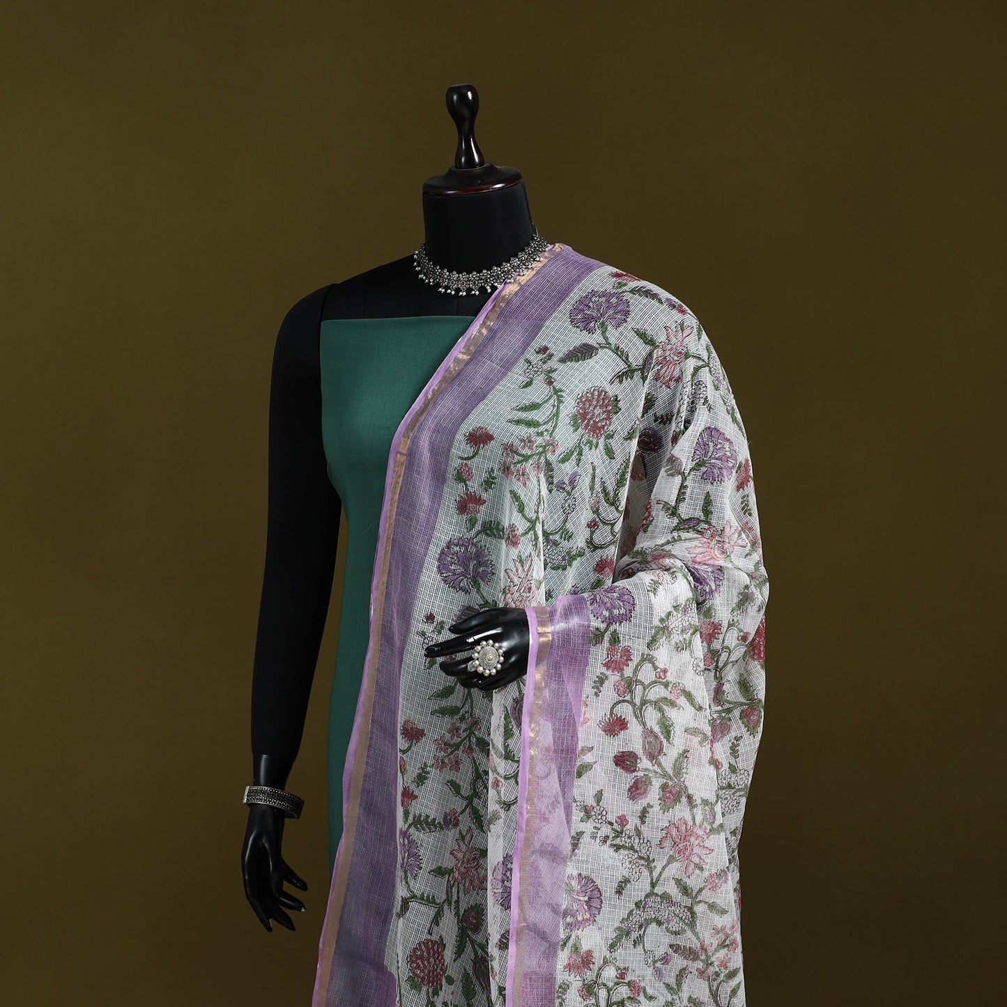 Kota doria cotton hand block print sanganeri floral dupatta