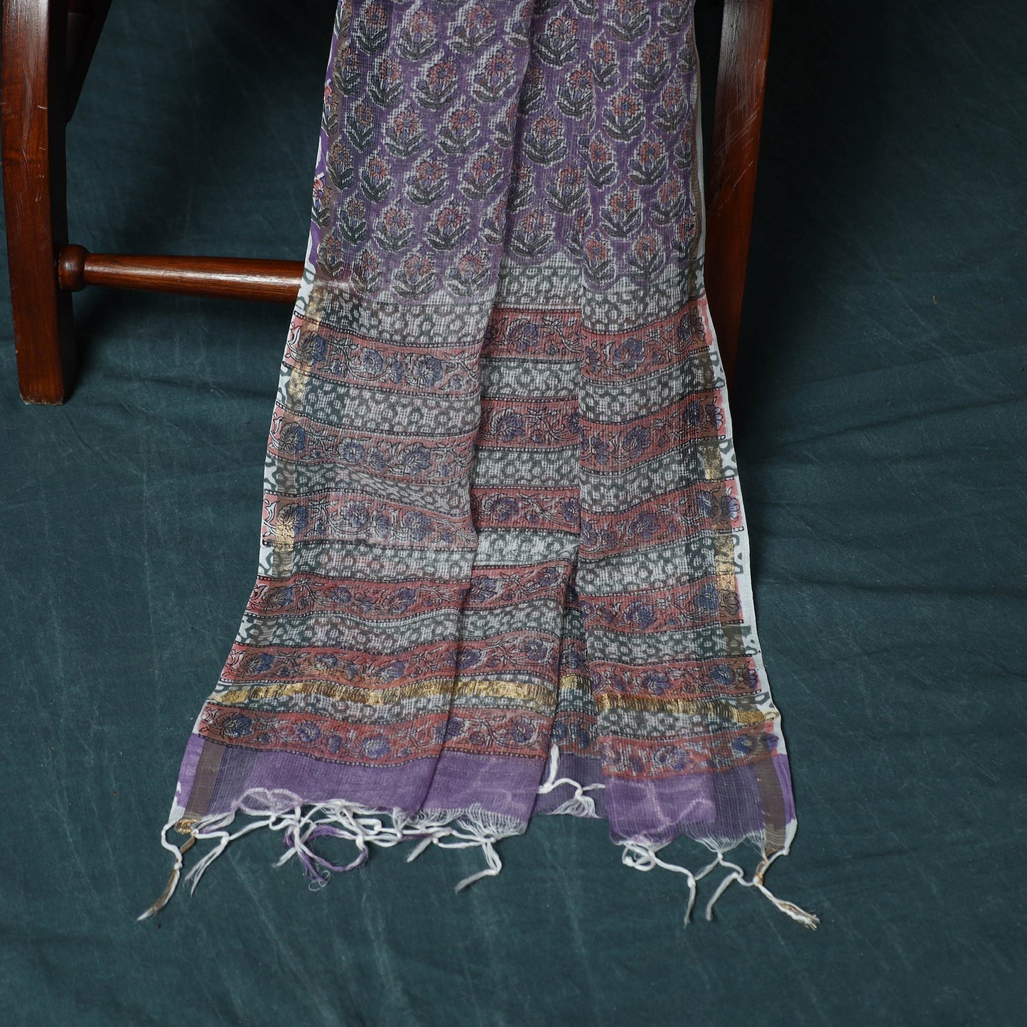 Kota doria cotton hand block sanganeri print 3pc unstitched