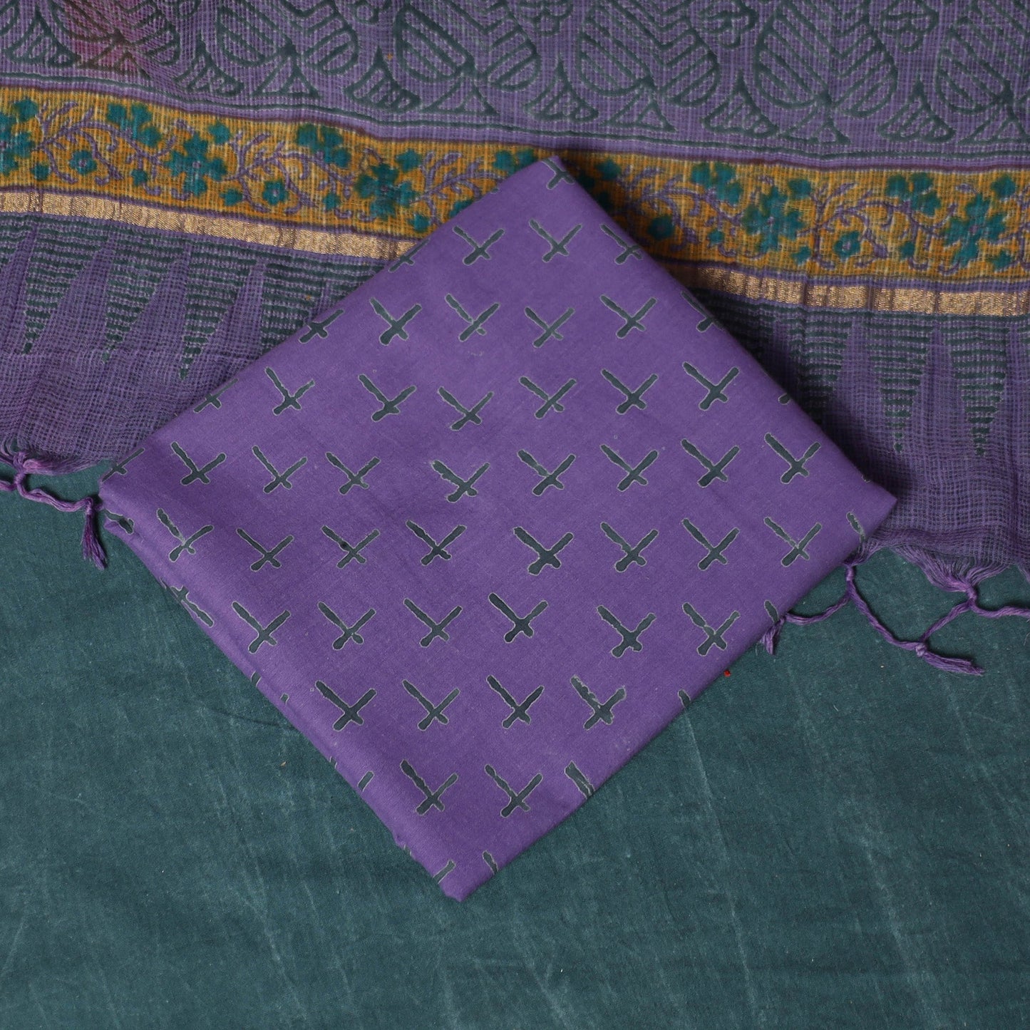 Kota doria cotton hand block sanganeri print 3pc unstitched