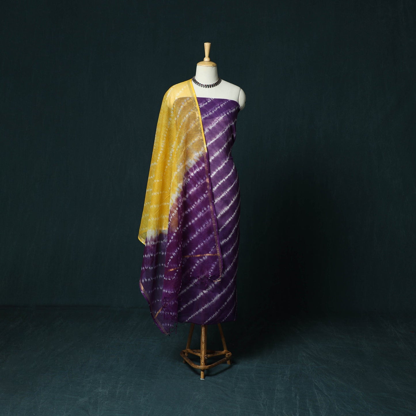Kota doria cotton shibori tie-dye 3pc unstitched dress