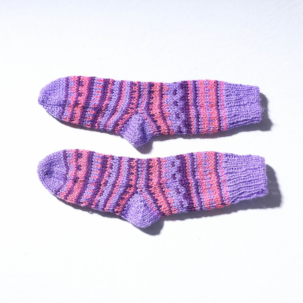 Purple Kumaun Hand Knitted Woolen Socks - Kids