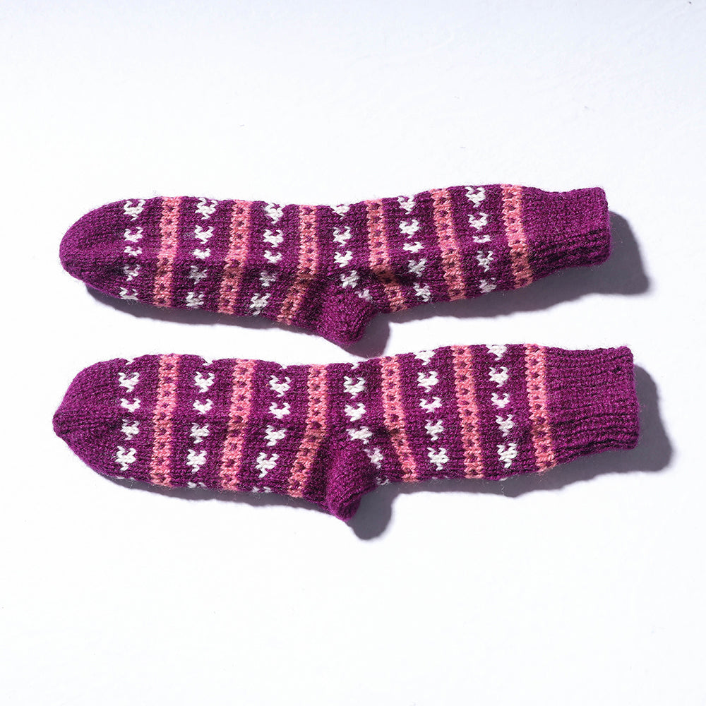 Purple Kumaun Hand Knitted Woolen Socks - Kids