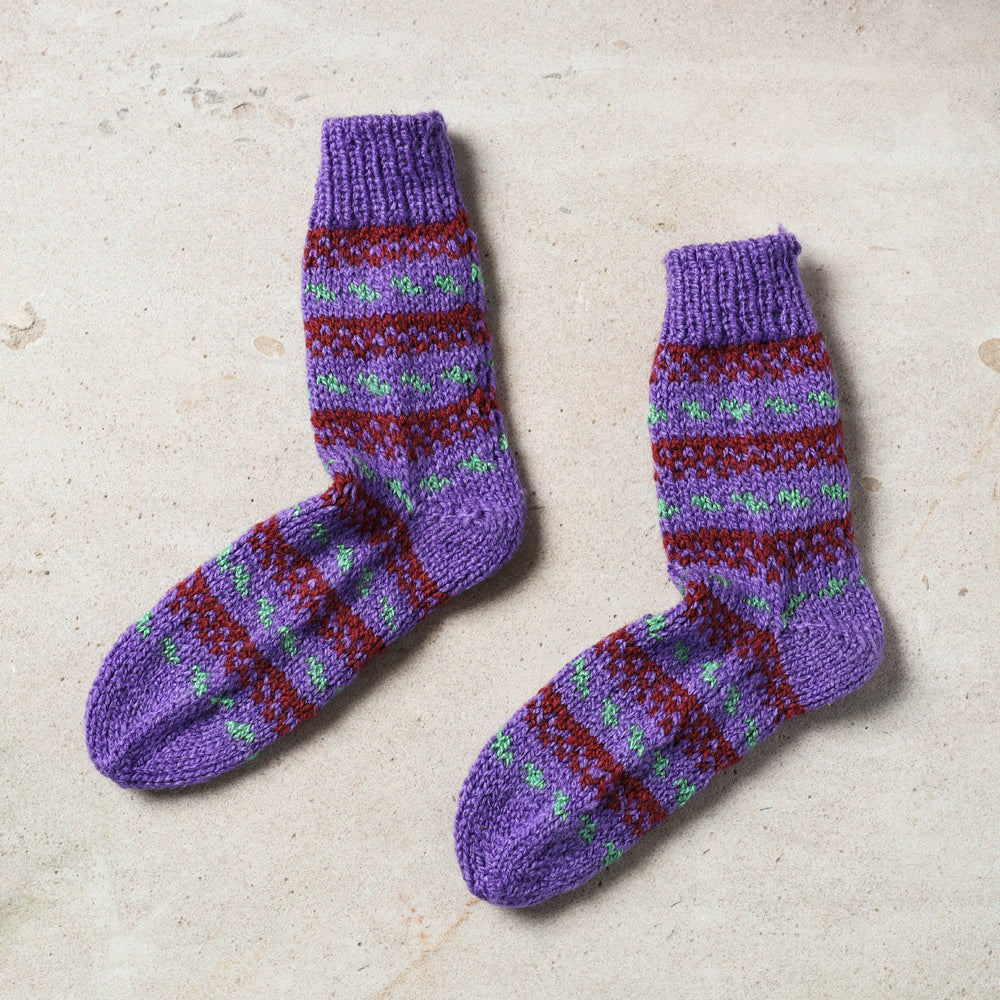 Purple Kumaun Hand Knitted Woolen Socks - Kids