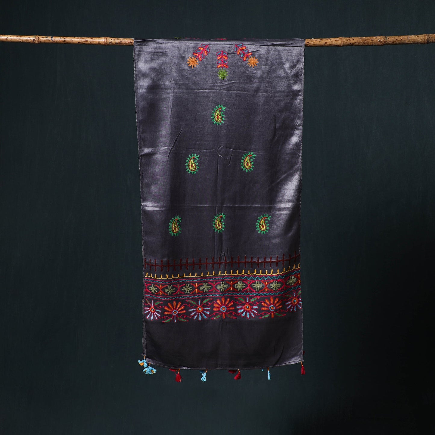 Kutch aari hand embroidery mashru silk stole 57