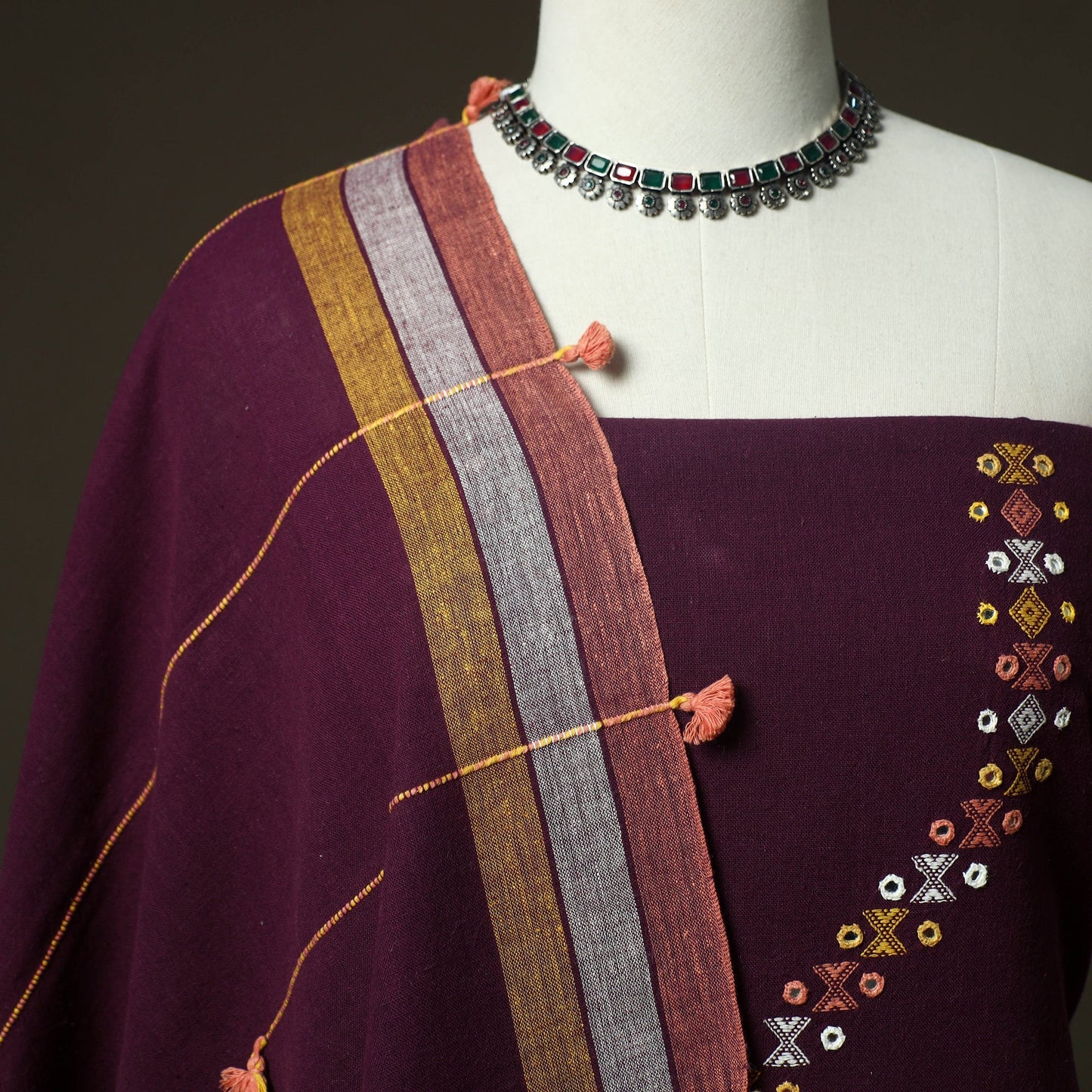 Kutch bhujodi handloom kala cotton 3pc unstitched dress