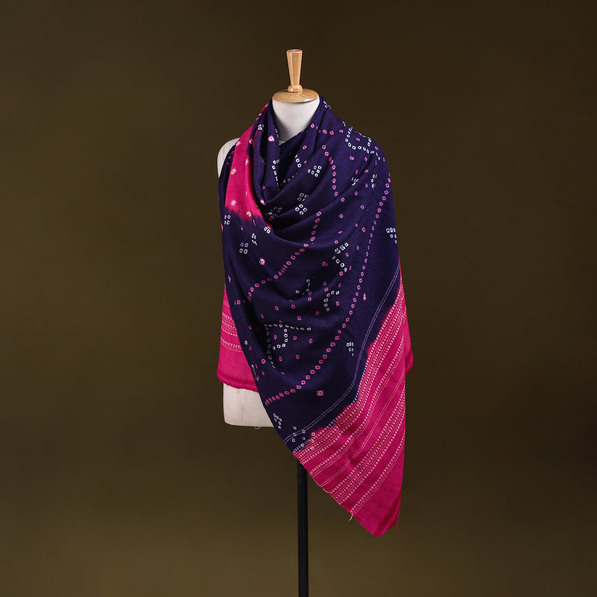 Maroon - Kutch Handwoven Merino Wool Tie-Dye Bandhani Stole 22