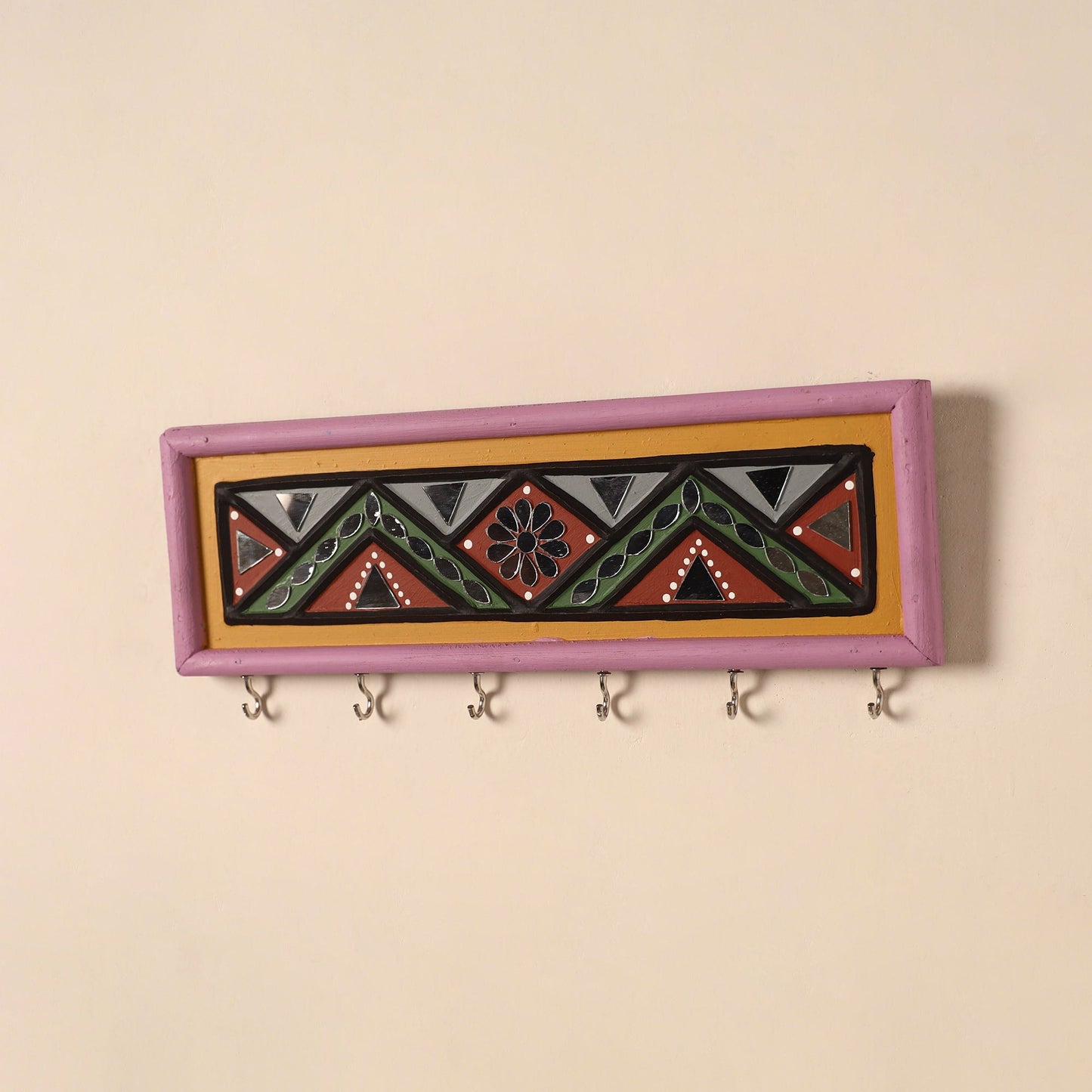 Kutch mud mirror work lippan art key holder (4 x 12 in) 19